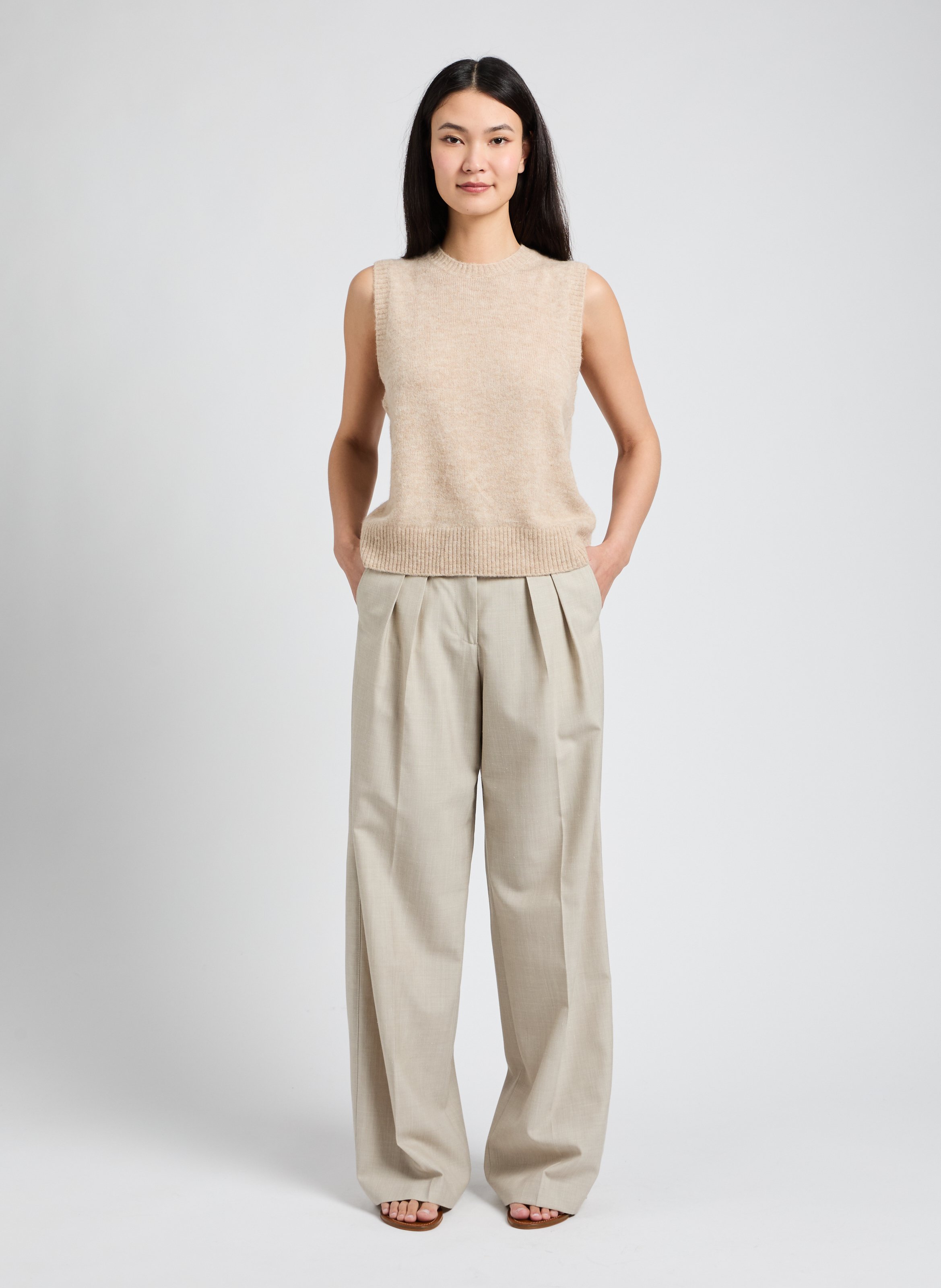 Pantalon à pinces VALOU en laine et soie  SAISON 1865 Beige