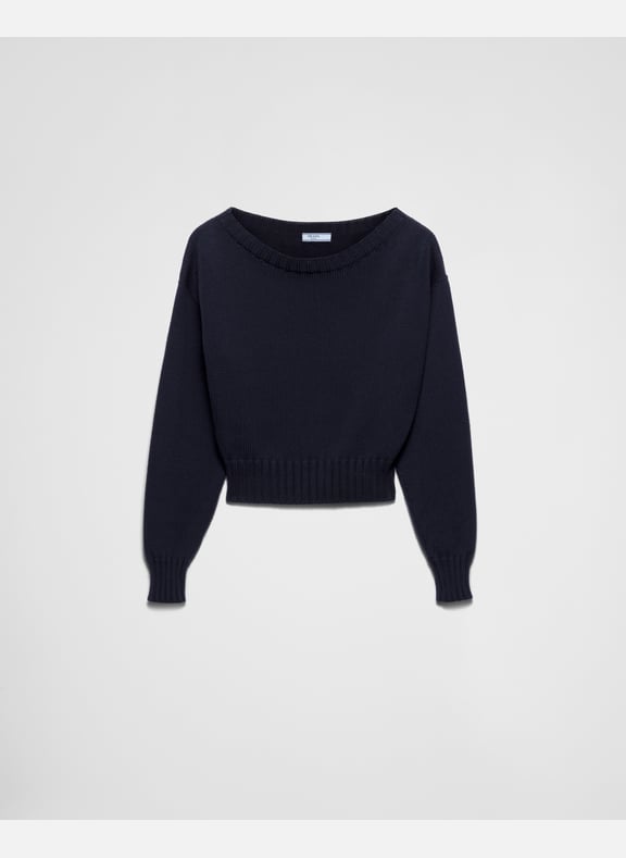 Pull en coton à encolure bateau Bleu by PRADA PRADA Pull en coton à encolure bateau Bleu