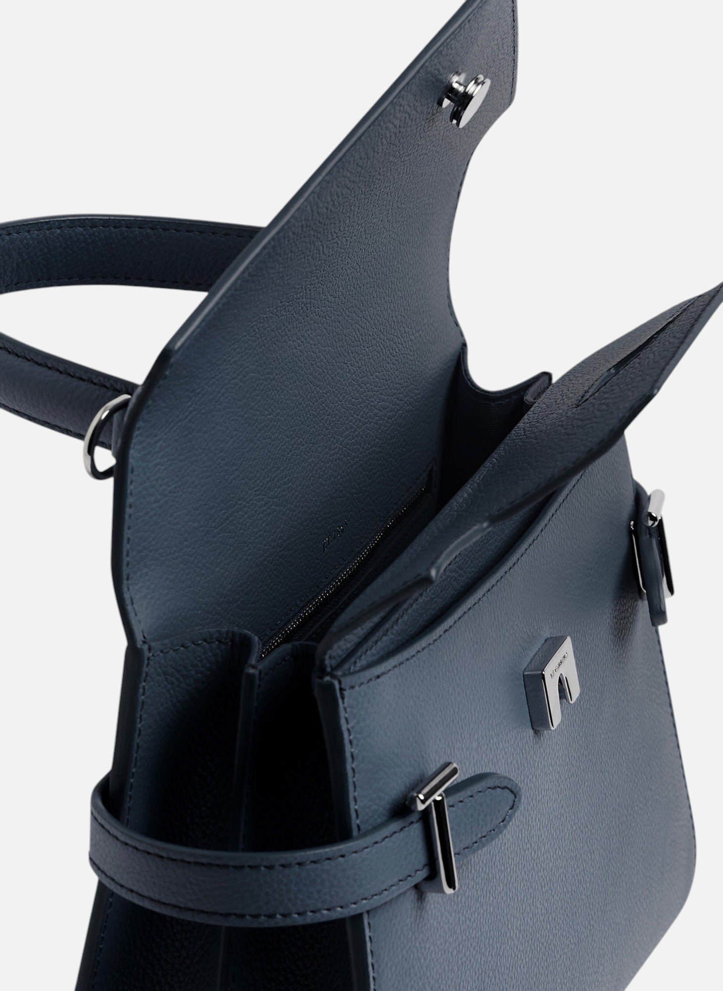 Sac à main double rabat moyen modèle emilie en cuir grainé LE TANNEUR Bleu