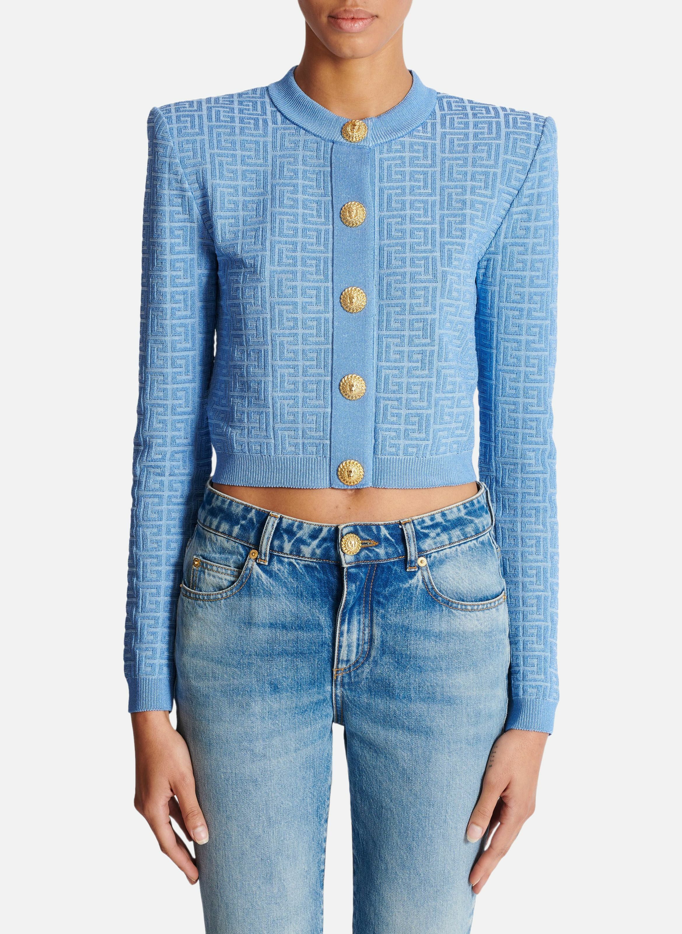 Cardigan en maille à monogramme pb labyrinthe Bleu