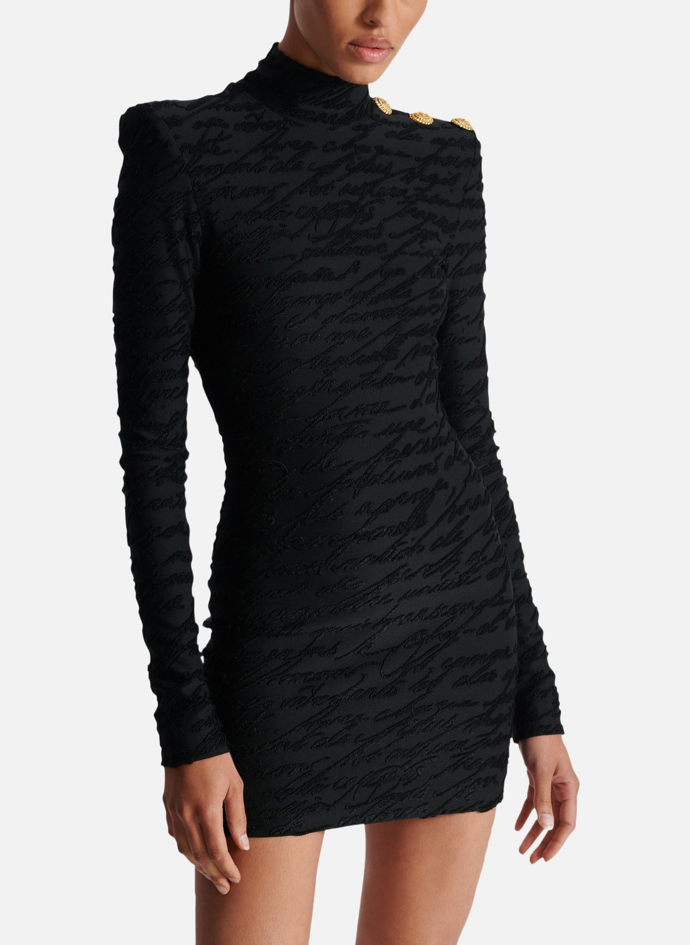 Robe courte en maille jacquard « lettre d'amour » BALMAIN Noir