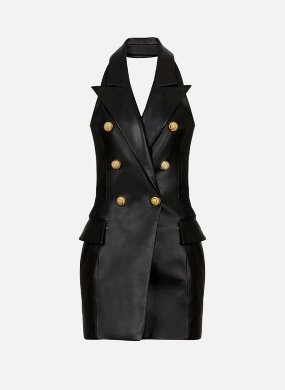 Robe dos-nu en cuir dagneau Noir by BALMAIN BALMAIN Robe dos-nu en cuir dagneau Noir