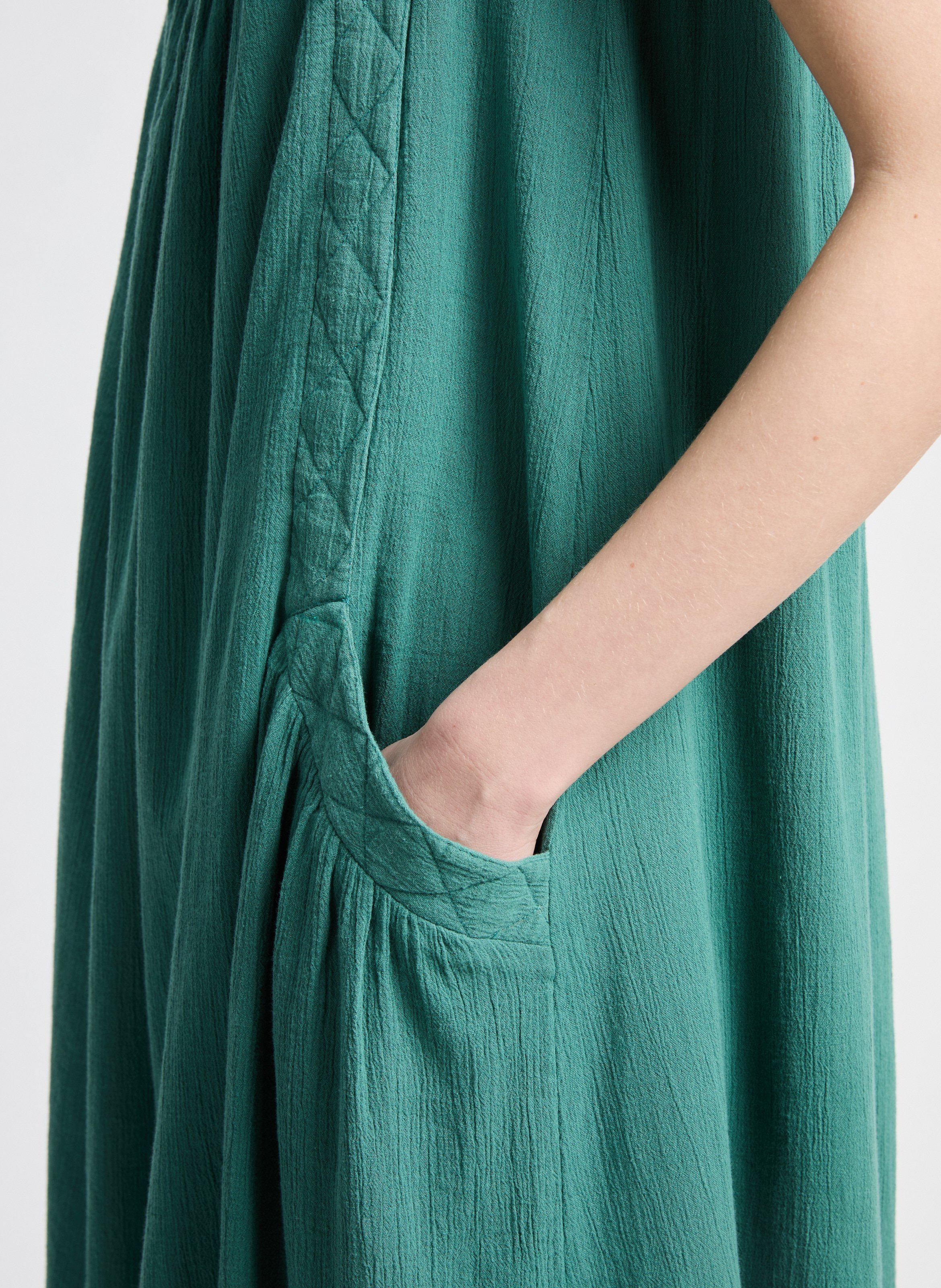 Belted cotton Mini dress with puffed sleeve  LEON & HARPER Green