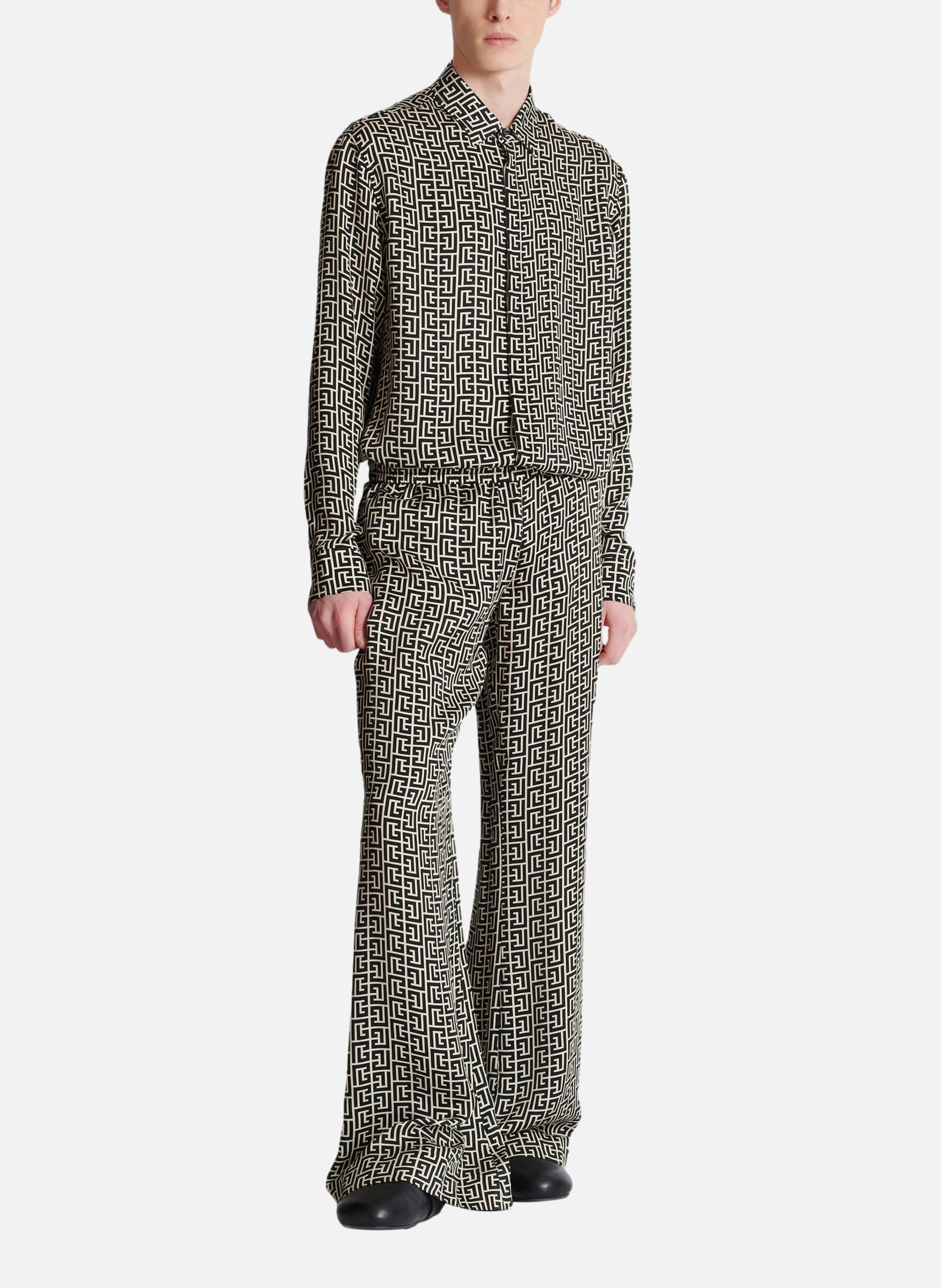 Pantalon fluide monogrammé BALMAIN Noir