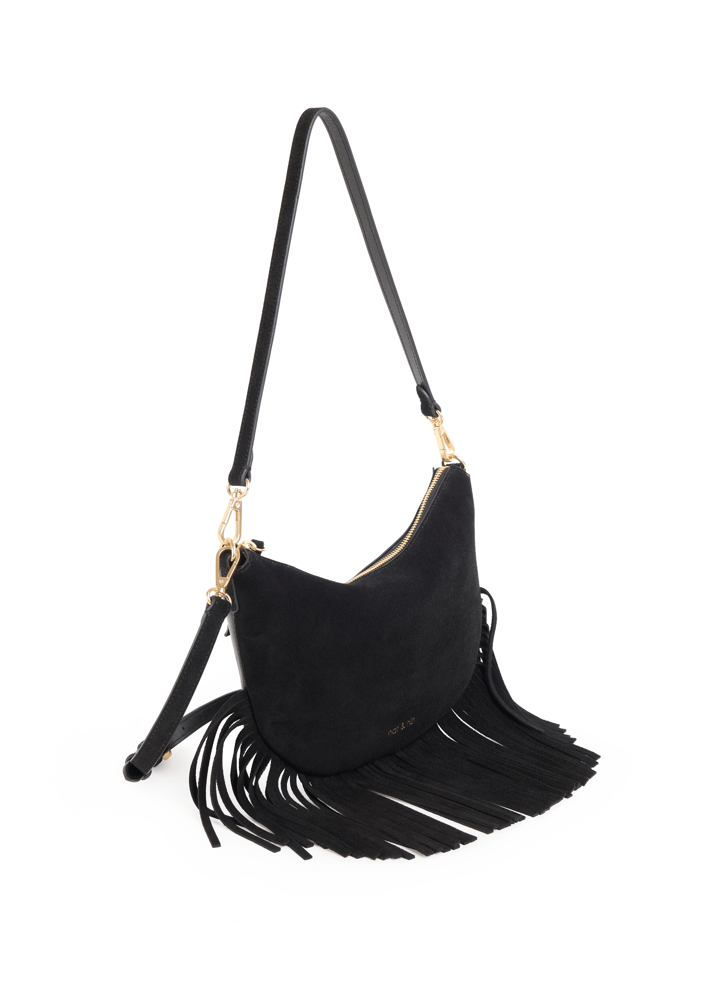 Moon Fringe Leather Crossbody Bag NAT & NIN Black