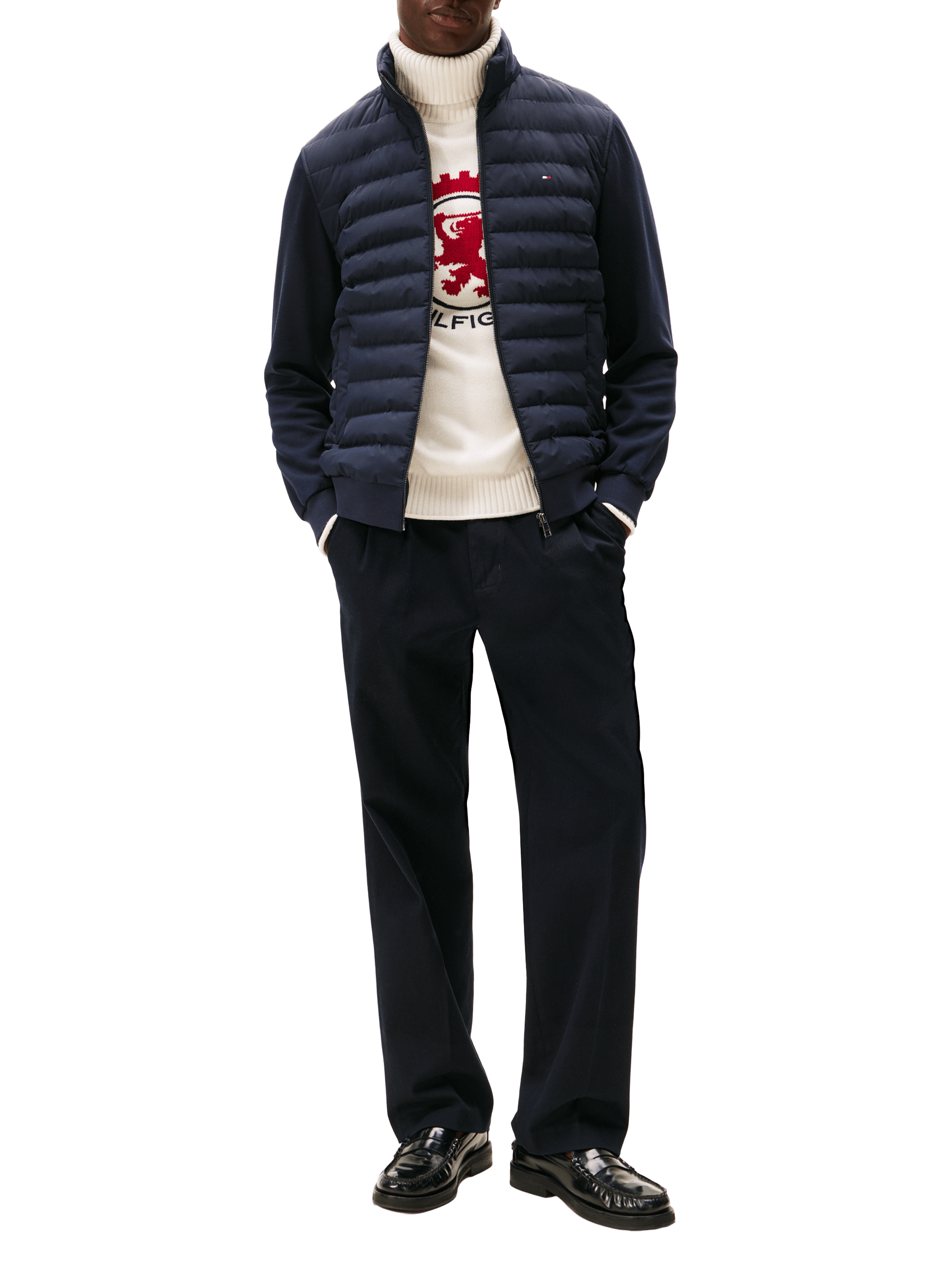 Jacket with removable hood in mixed cotton TOMMY HILFIGER Blue