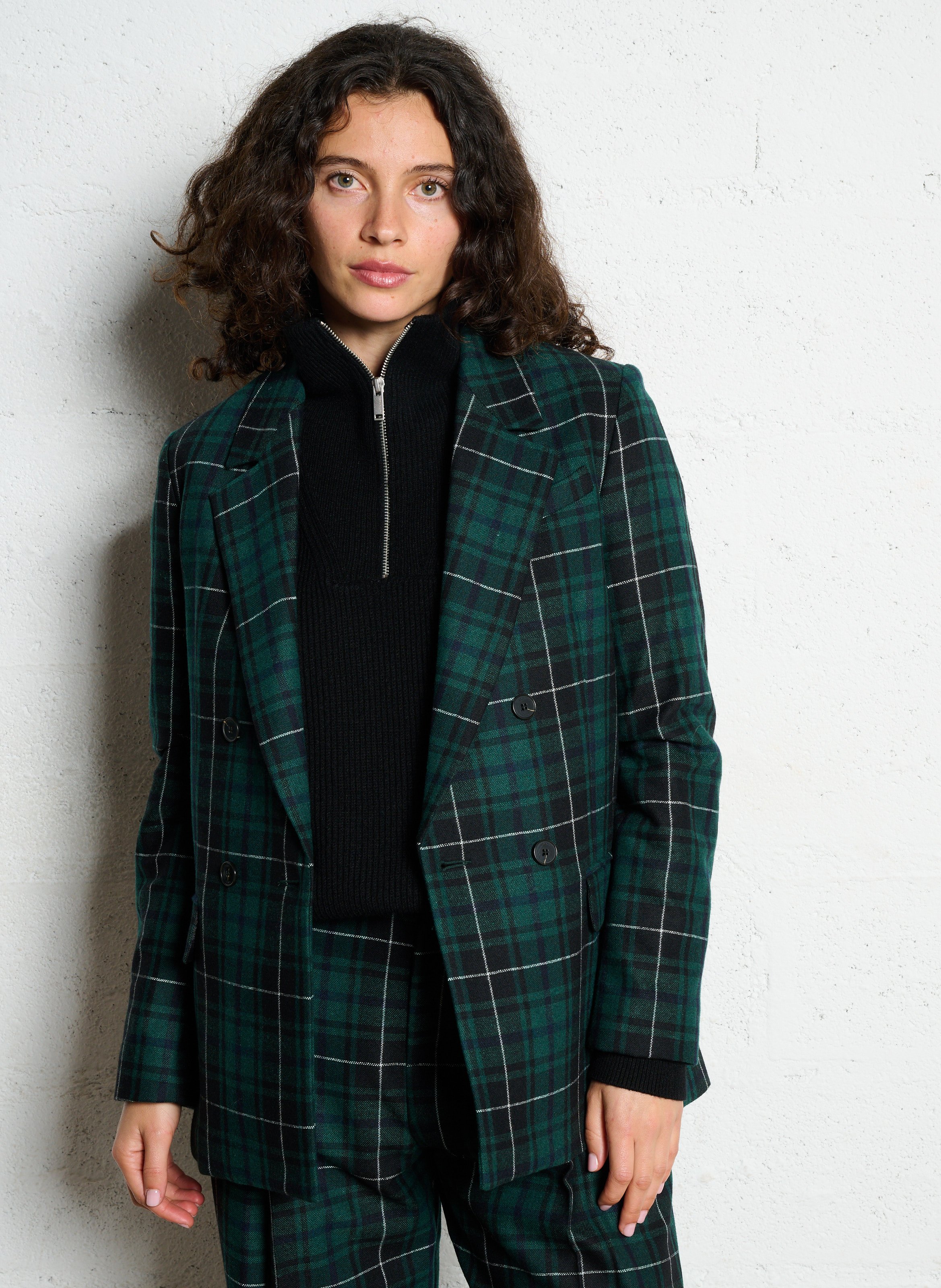 Veste de blazer ajustée à carreaux Vert Ikks Femme