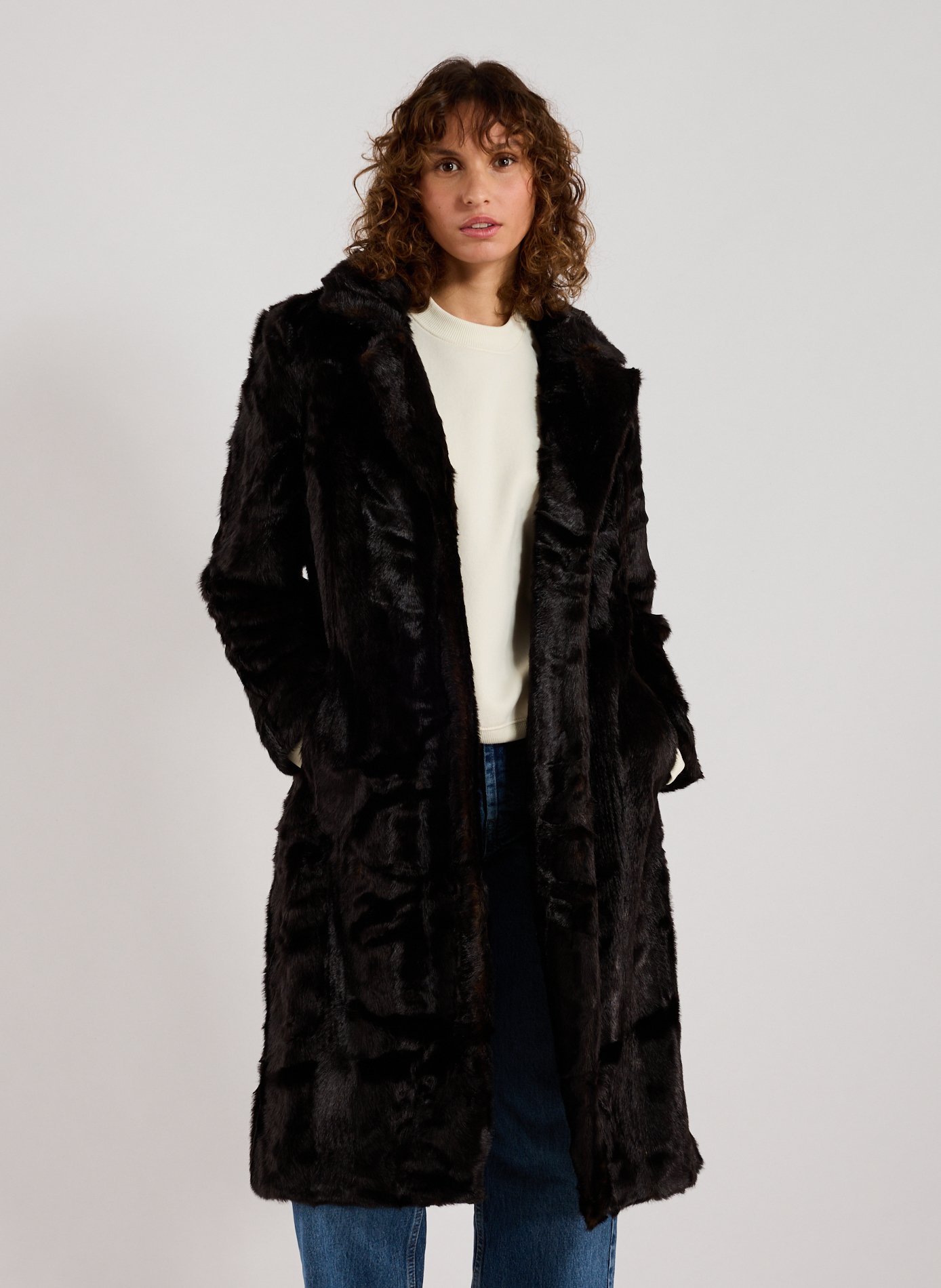 TOPSHOP Manteau long aspect fourrure  Marron