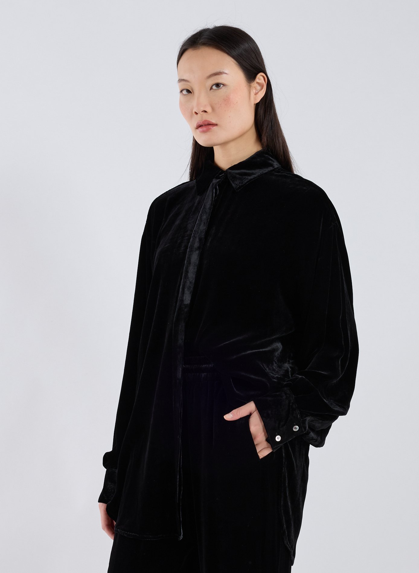 R2W Chemise velours col classique Noir