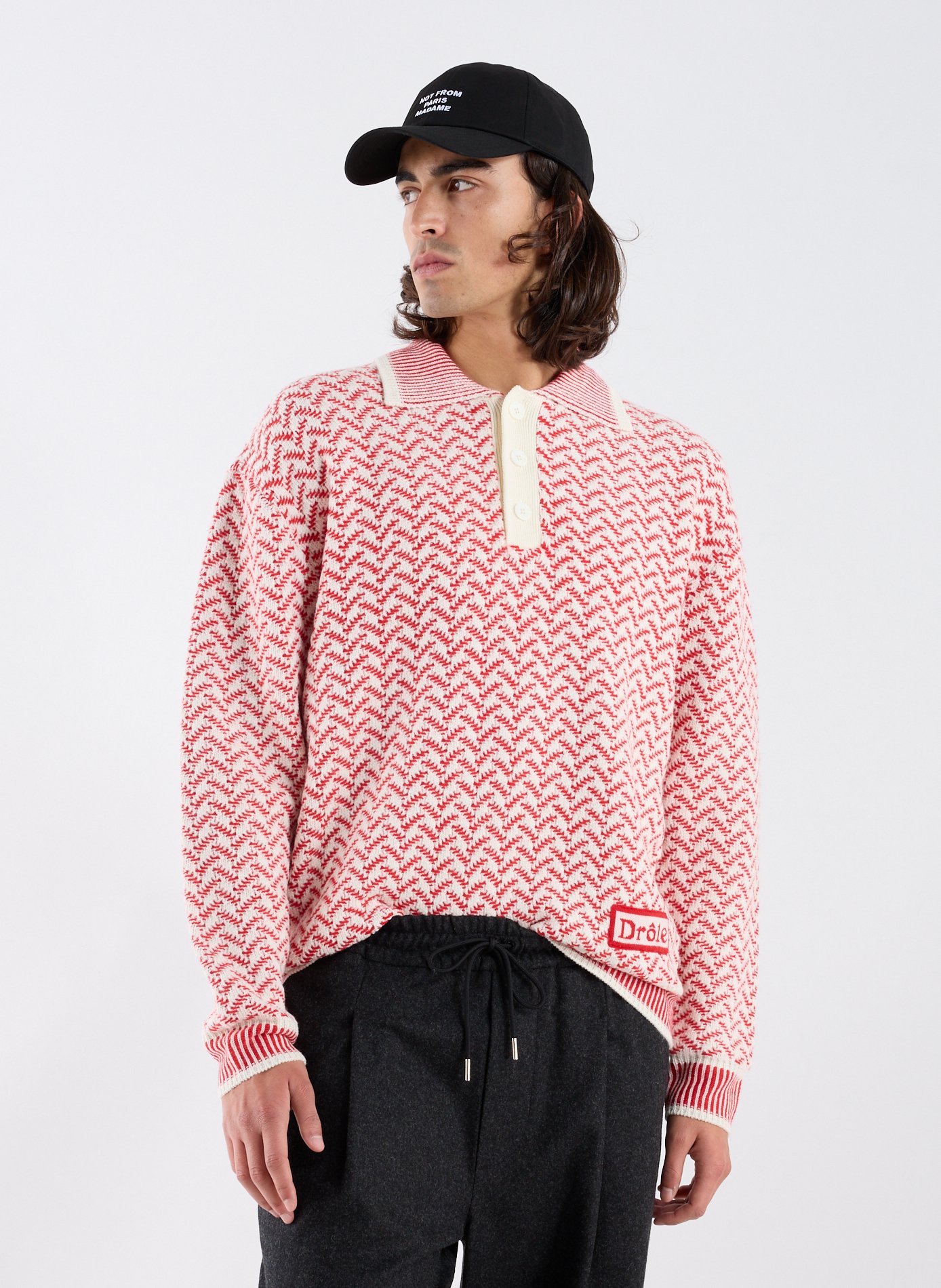 DROLE DE MONSIEUR Chevron Knit Sweater Red