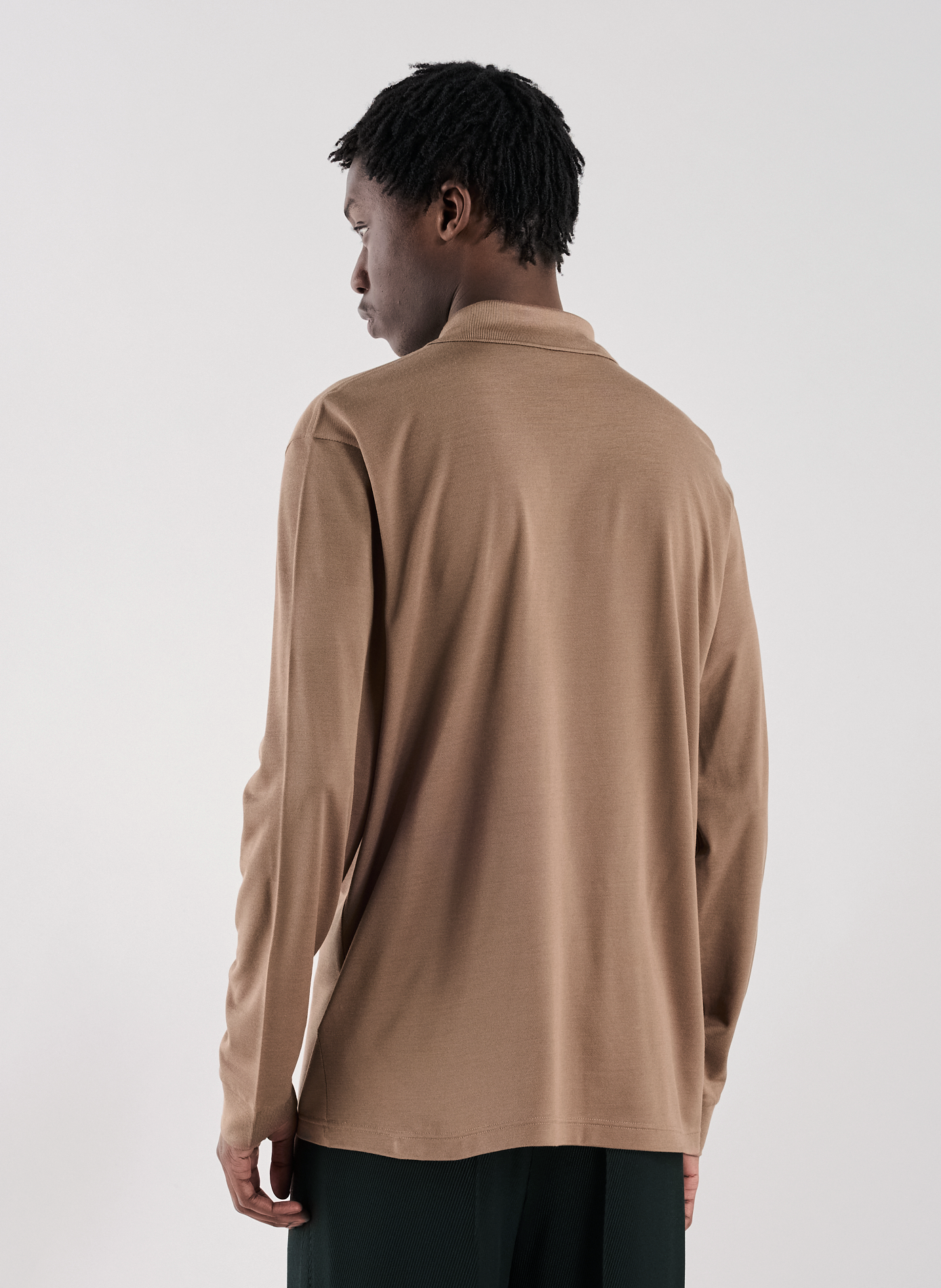 Long-sleeved silk polo LACOSTE Beige