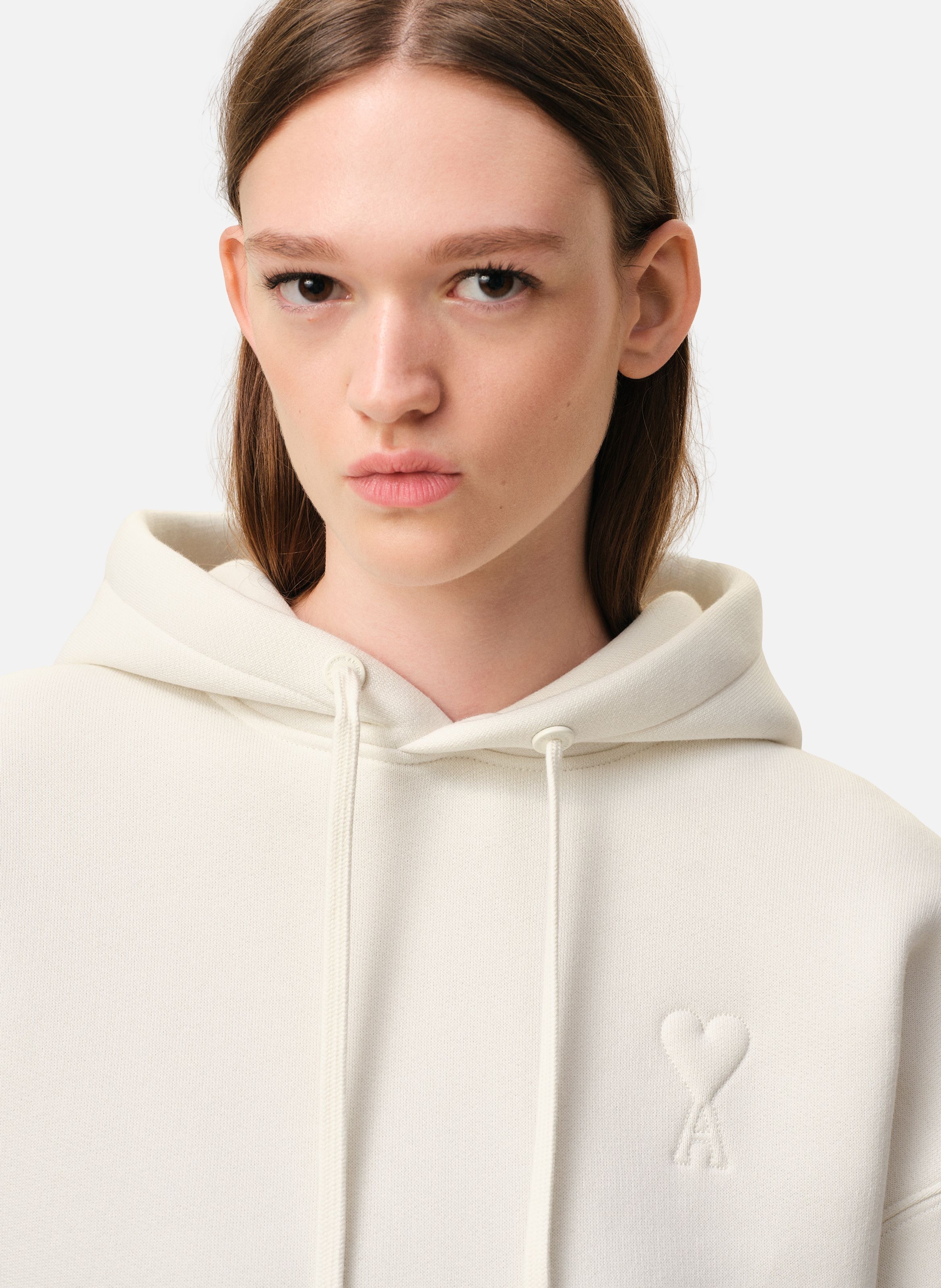 Hoodie ami de coeur embossé unisexe en coton AMI PARIS Blanc