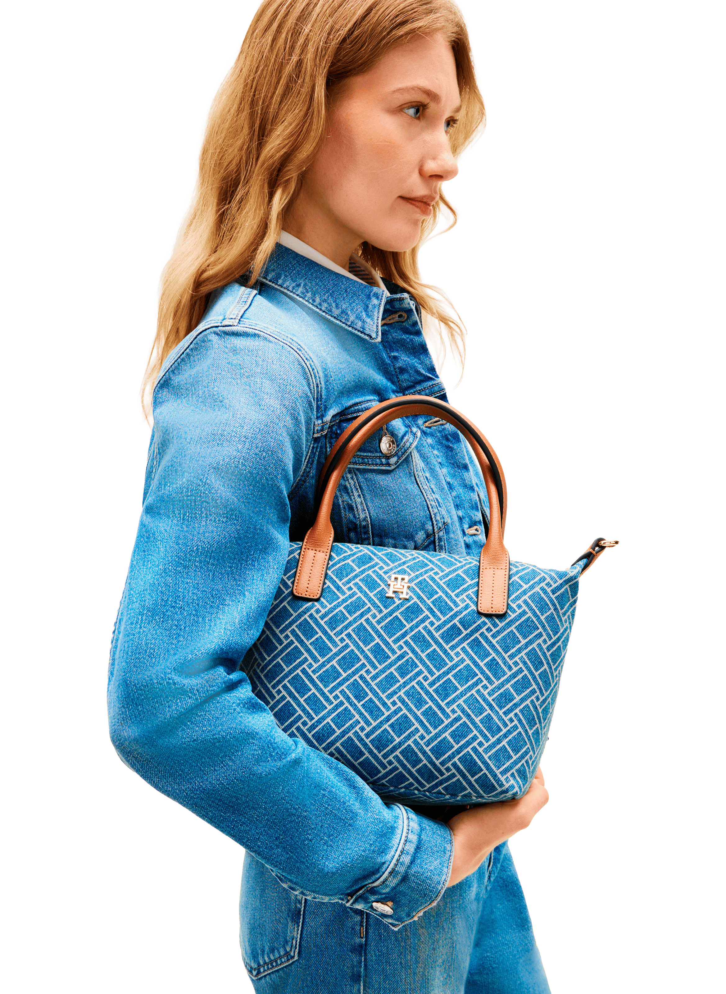 Sac à main à imprimé monogramme en coton TOMMY HILFIGER Bleu