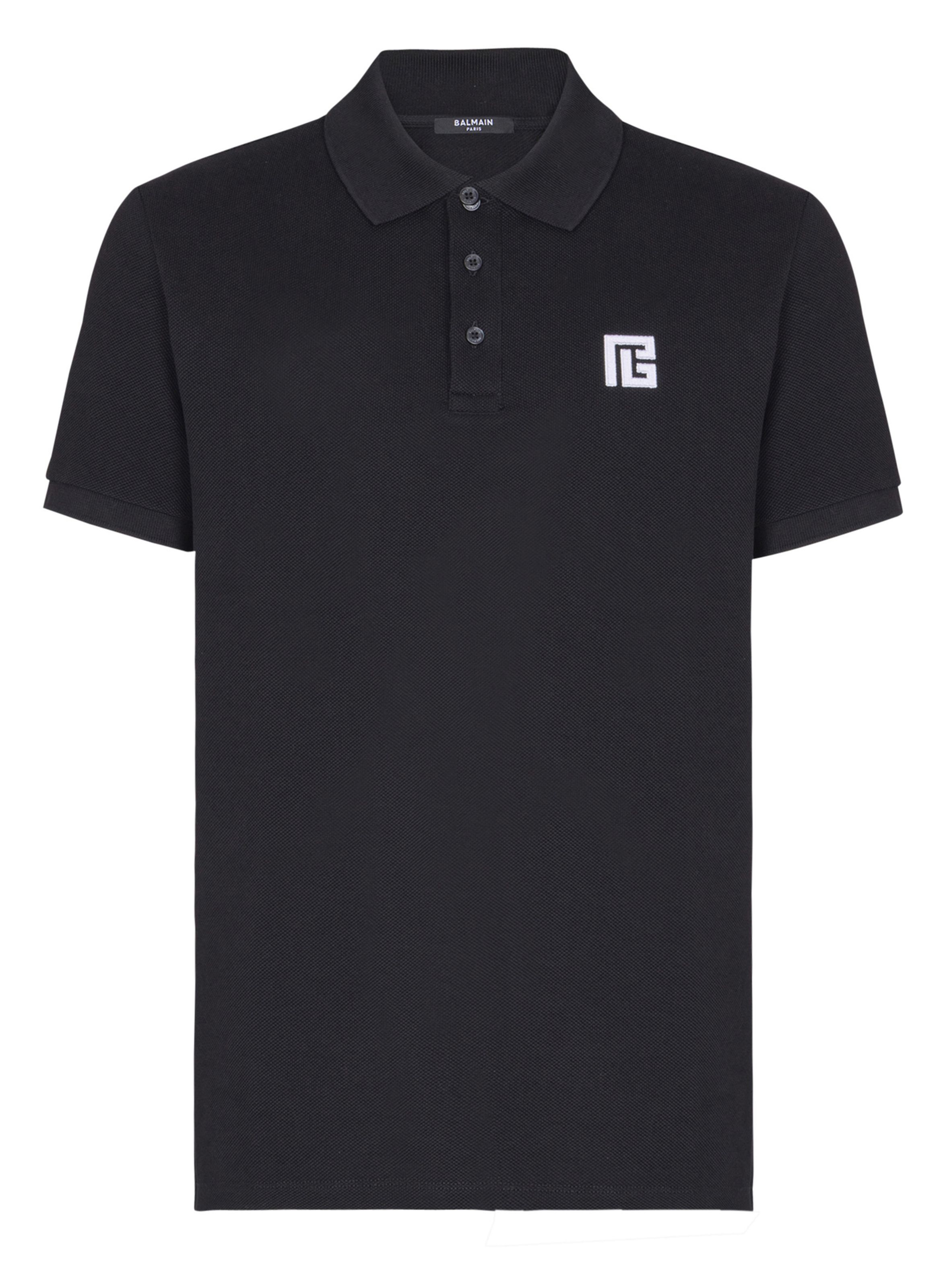 Polo en coton brodé BALMAIN Noir