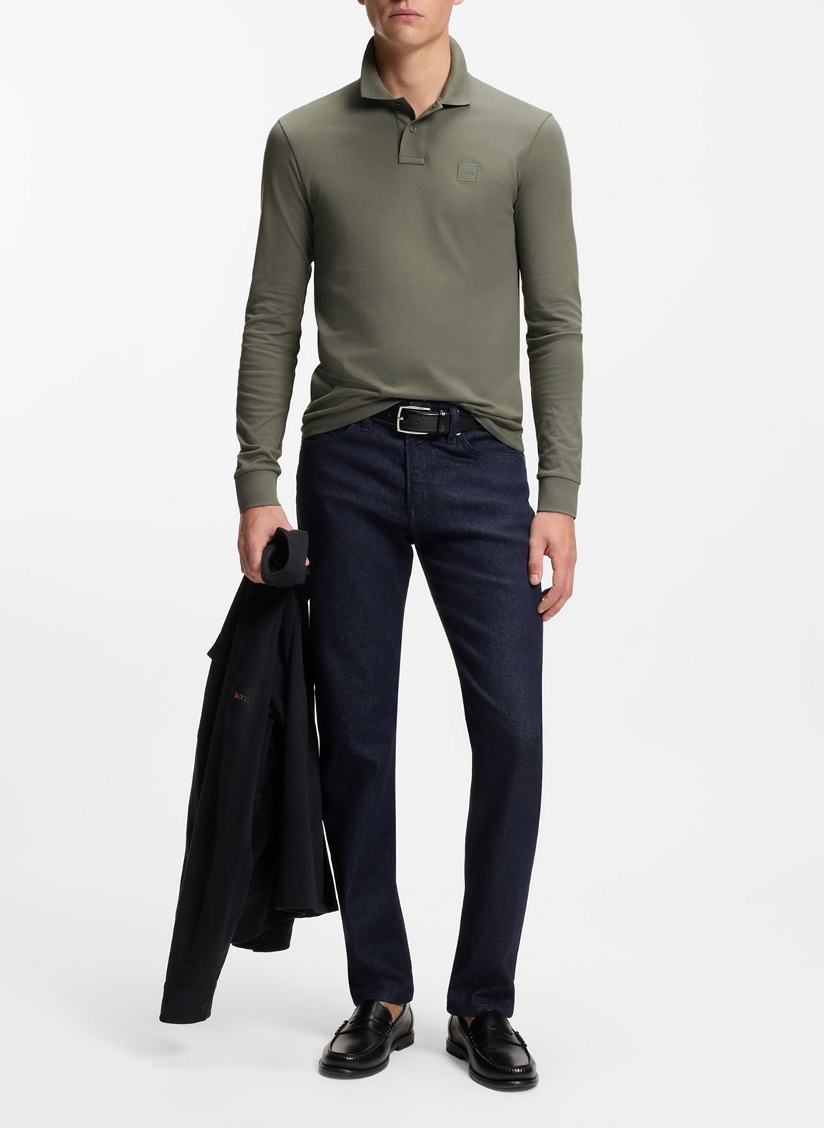 Polo à manches longues regular-fit en coton mélangé BOSS Argent