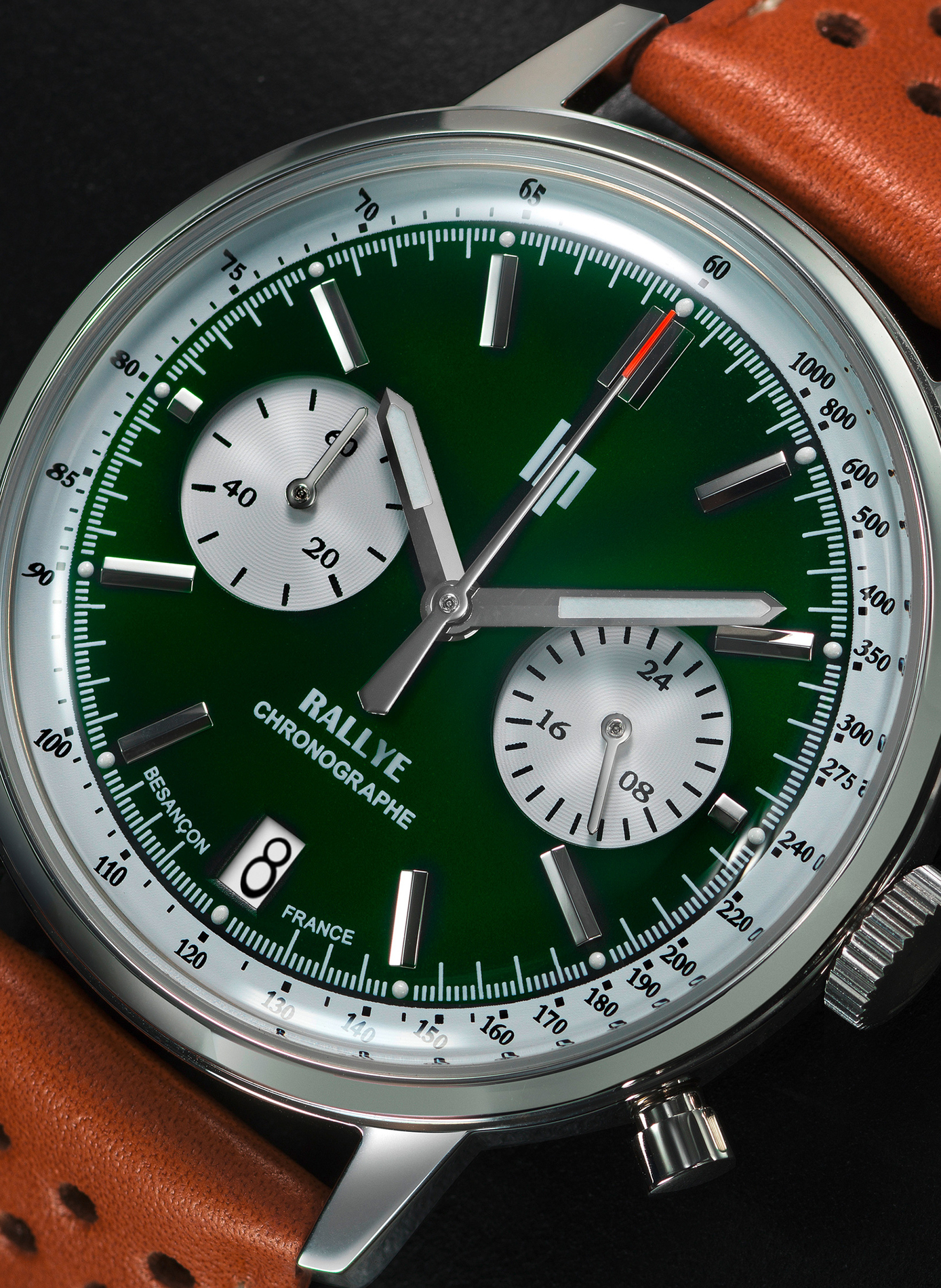 Montre quartz chronographe bracelet en cuir LIP Vert