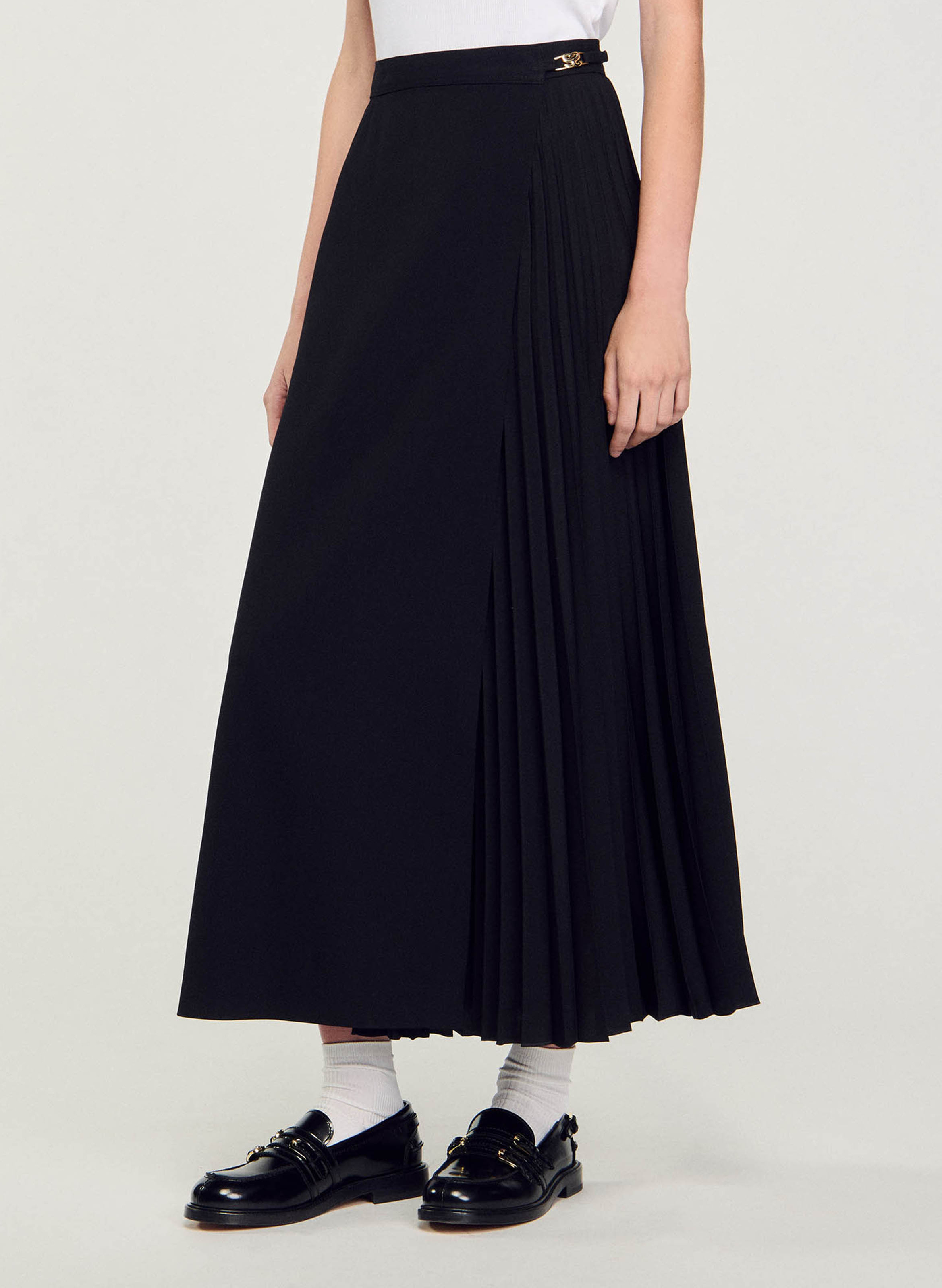 Jupe longue portefeuille plissée SANDRO Noir