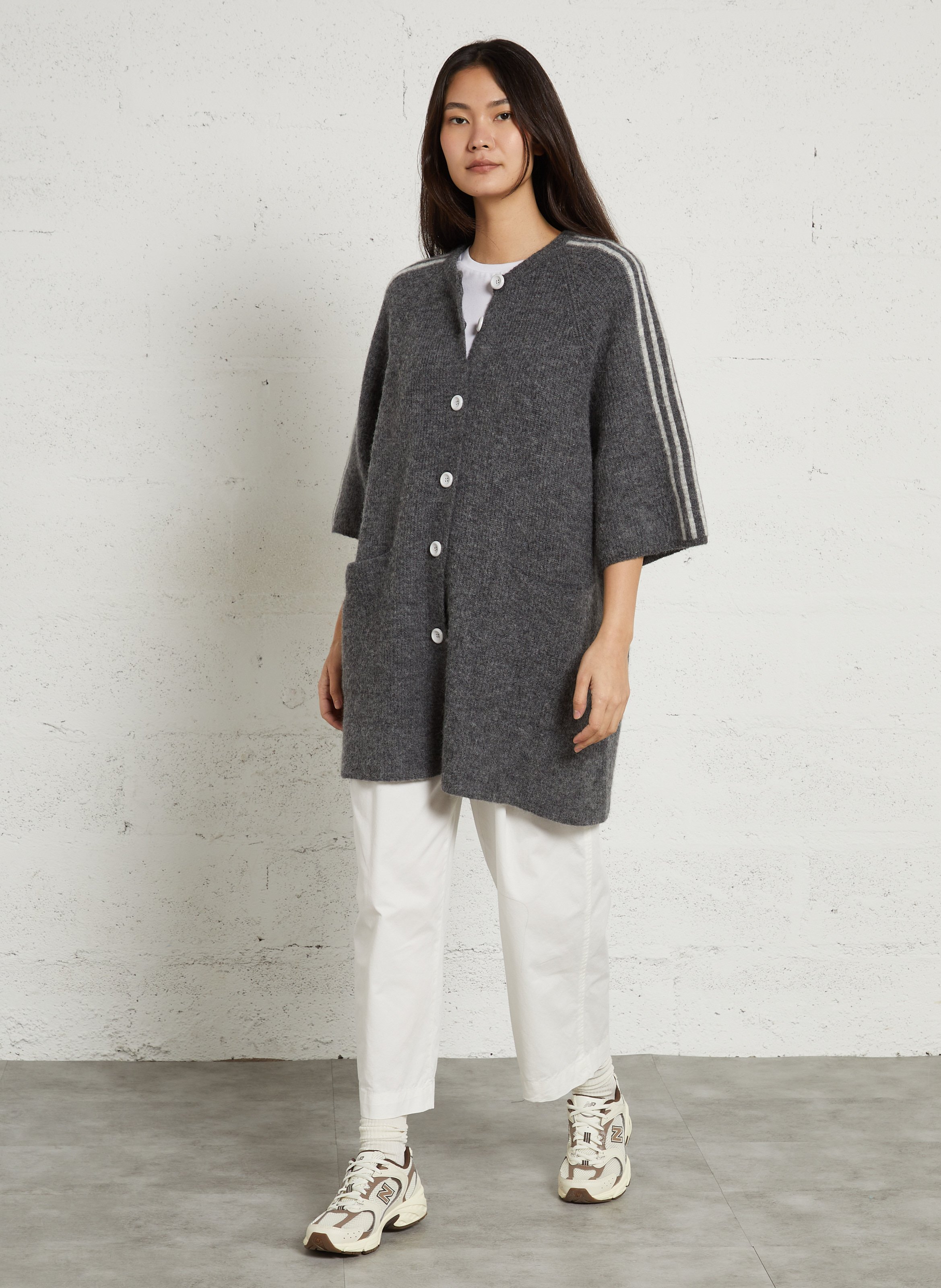 Gilet droit col rond en maille vitow AMERICAN VINTAGE Gris