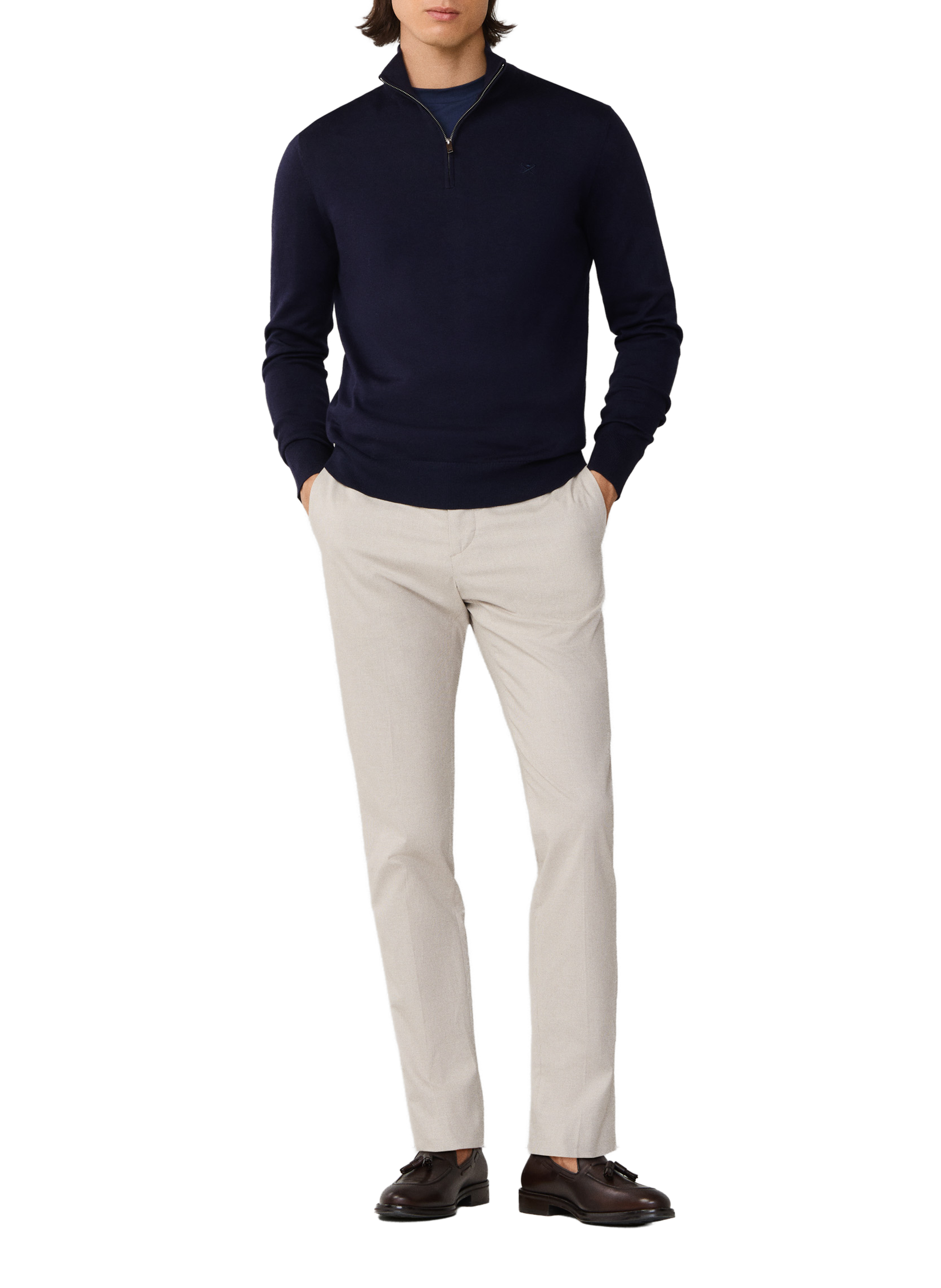Cotton and silk zip-neck jumper HACKETT Blue