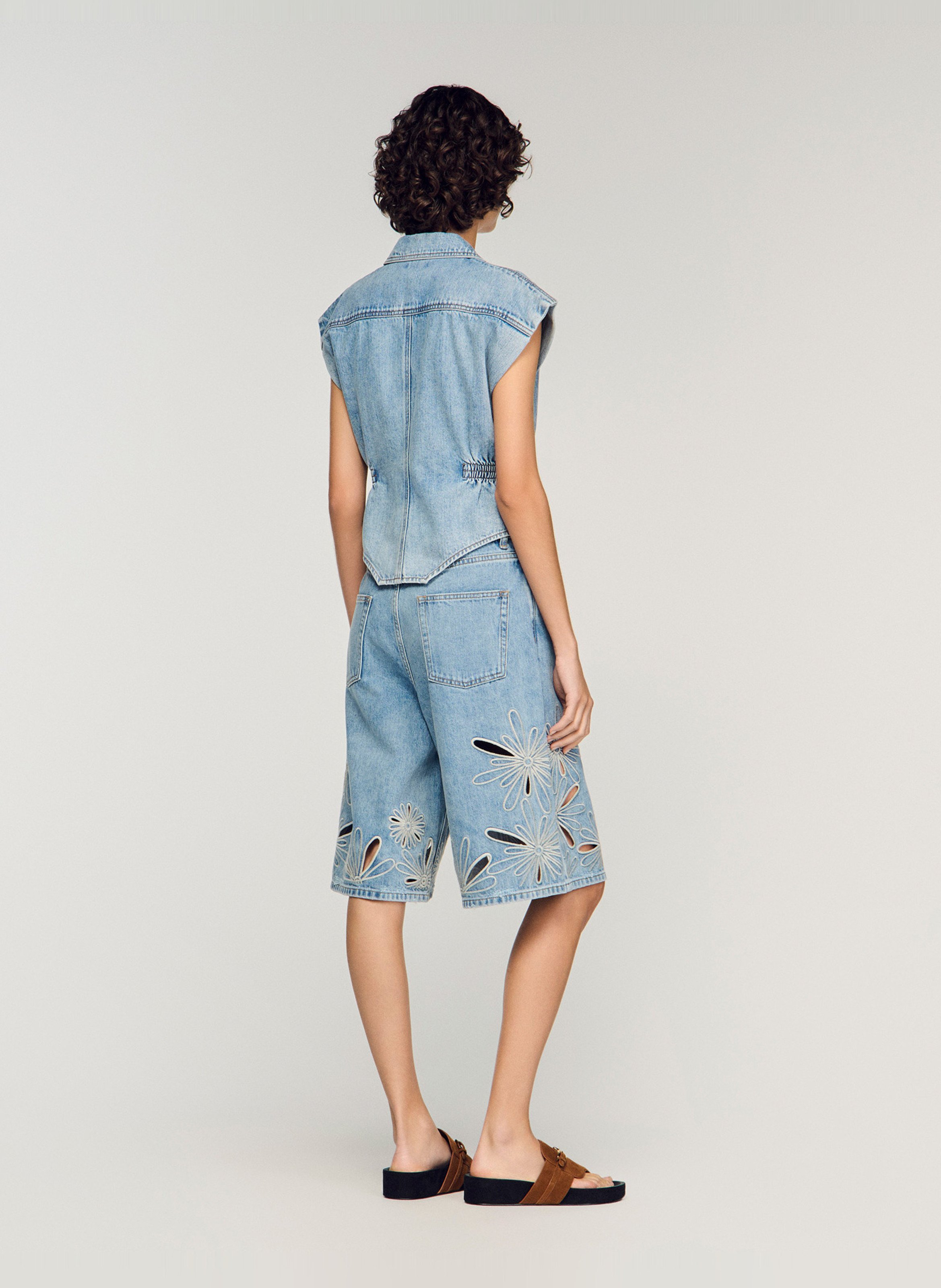 Top col tailleur en denim SANDRO Bleu