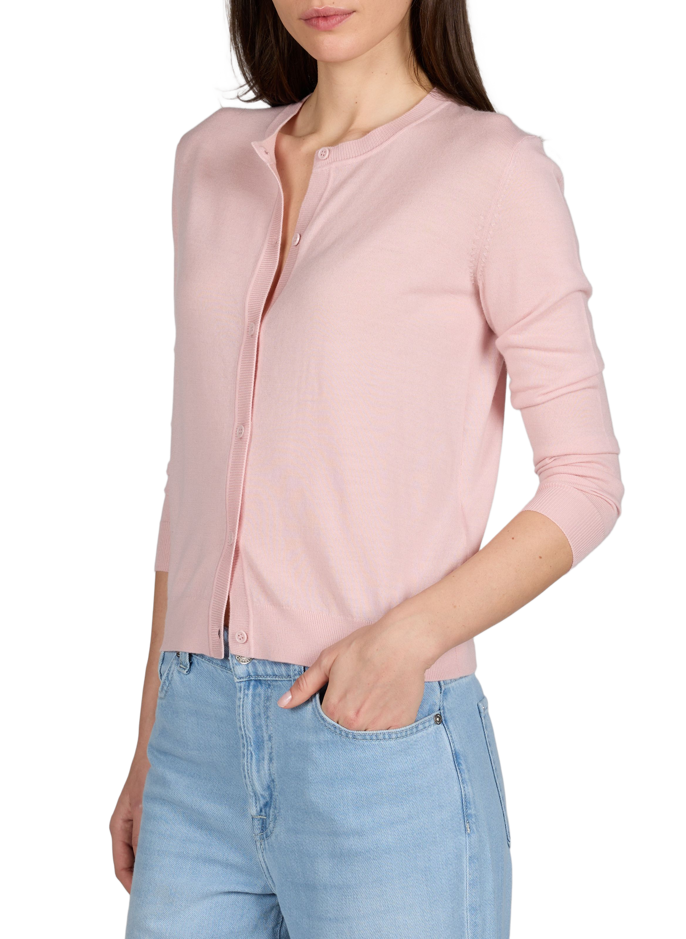 Cardigan droit Acad en laine mérinos AU PRINTEMPS PARIS Rose