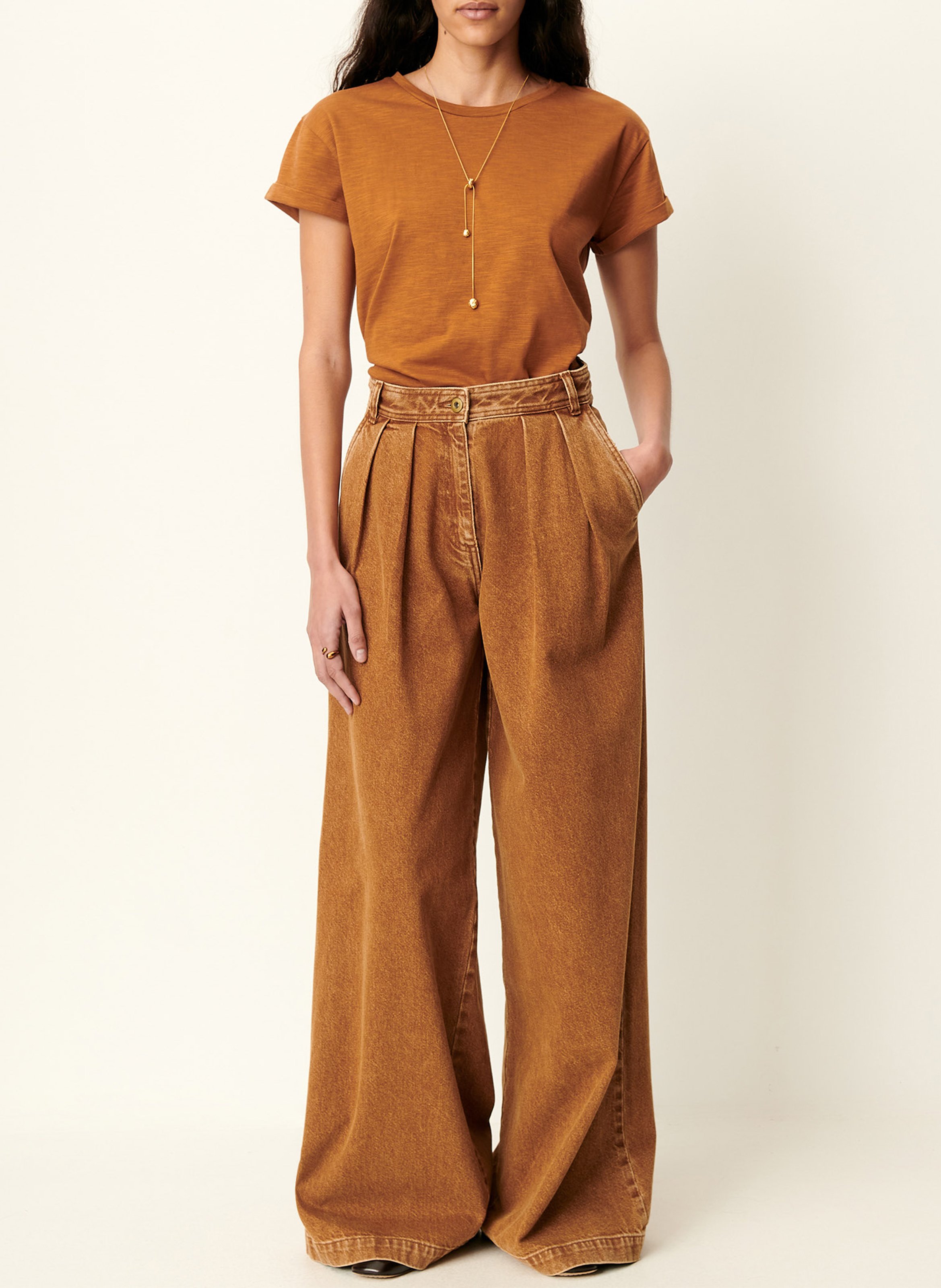 Tee-shirt col rond en coton mélangé albano SESSUN Marron