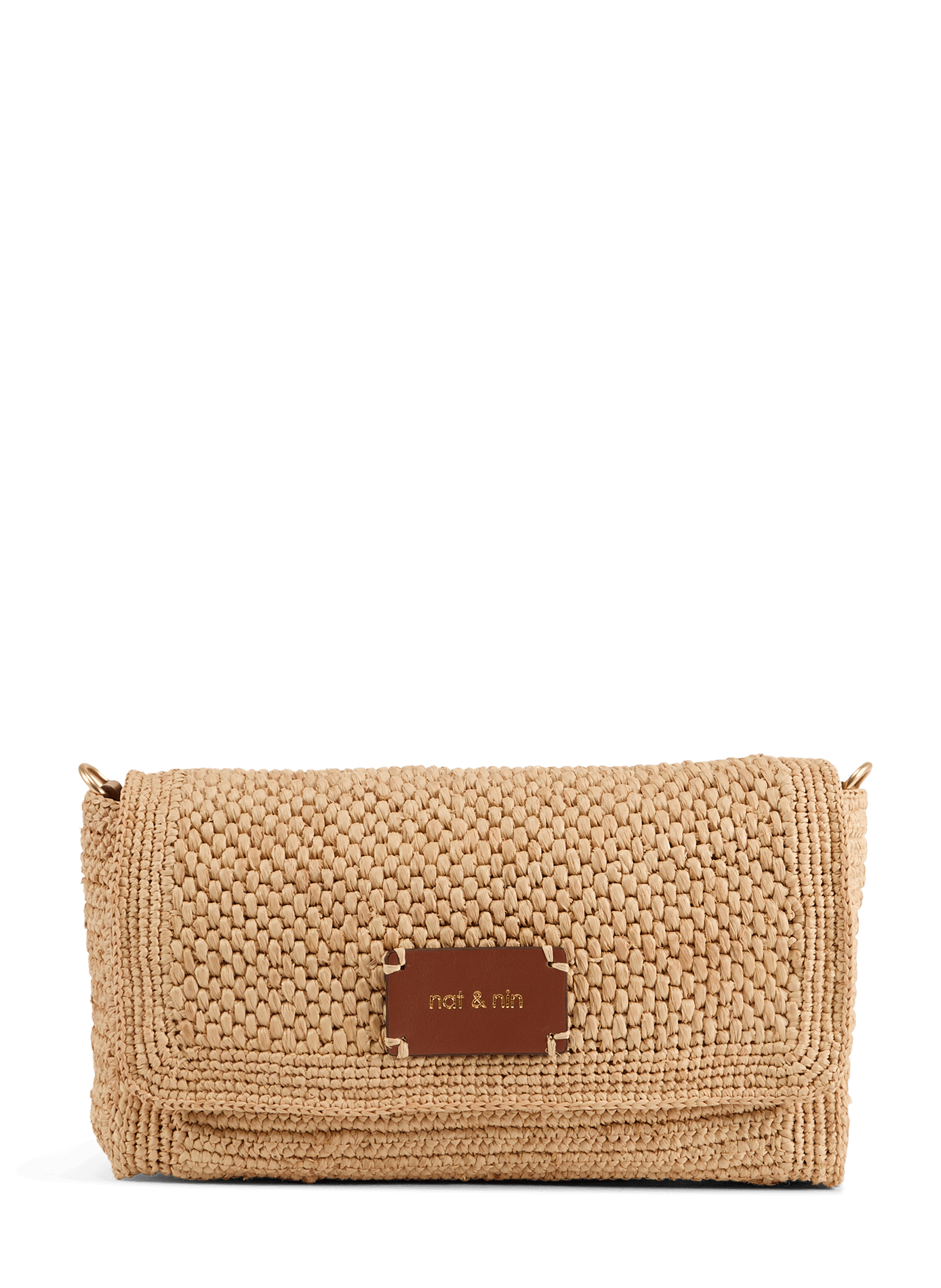 Sac à bandoulière en raphia et cuir NAT & NIN Marron