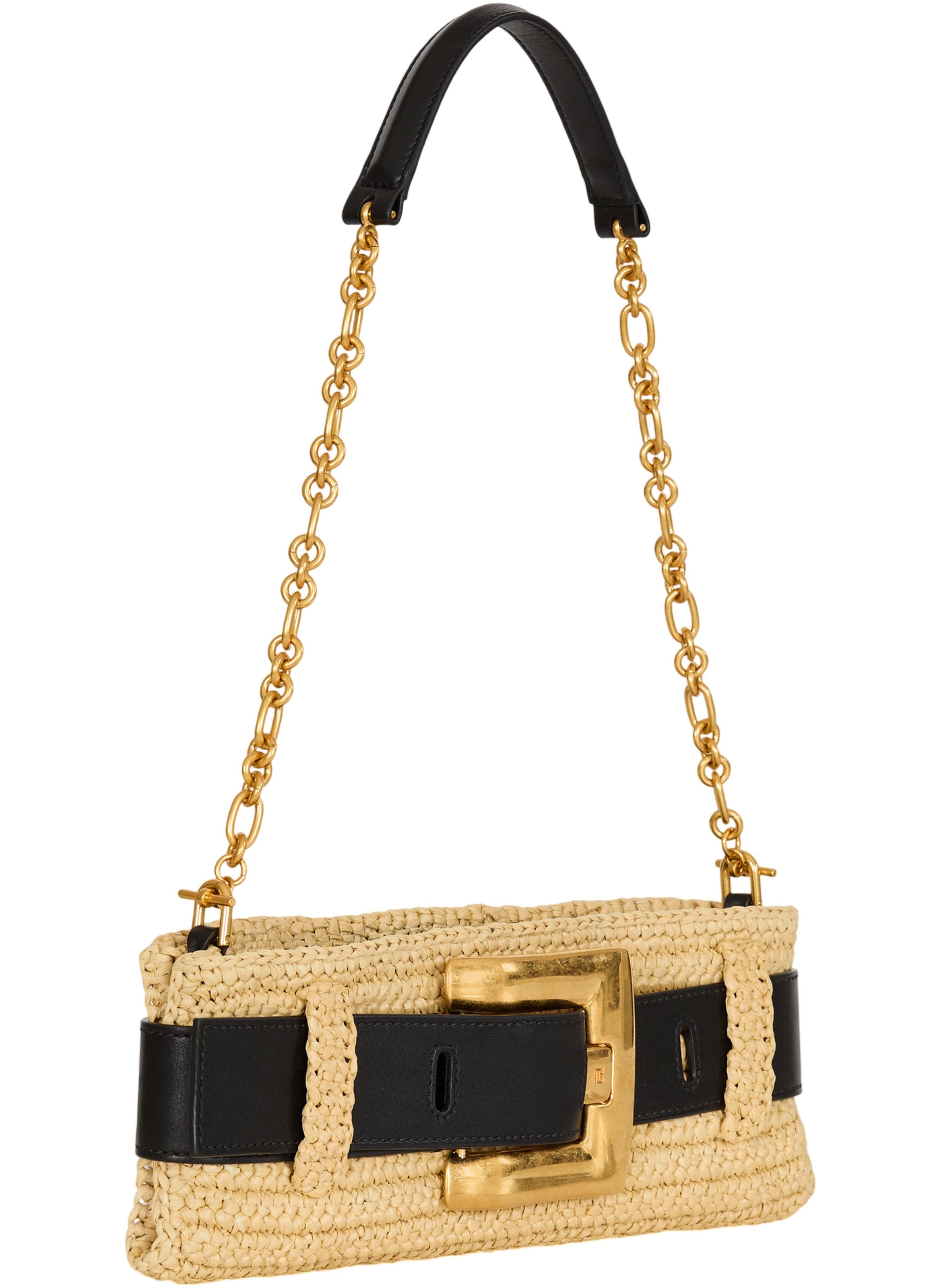 Pochette anthem en crochet et cuir lisse BALMAIN Beige