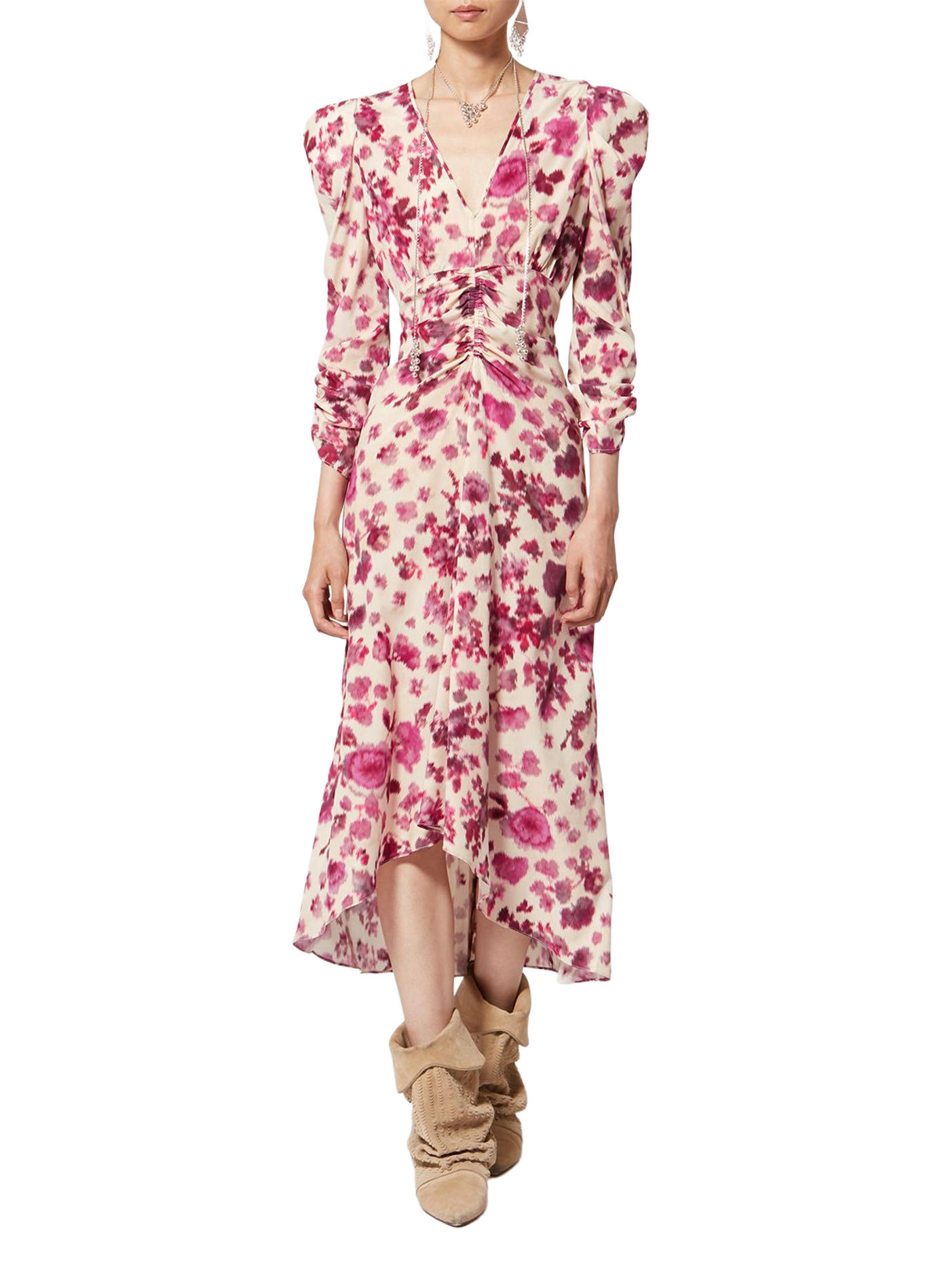 Printed stretch silk Albini long dress ISABEL MARANT Pink