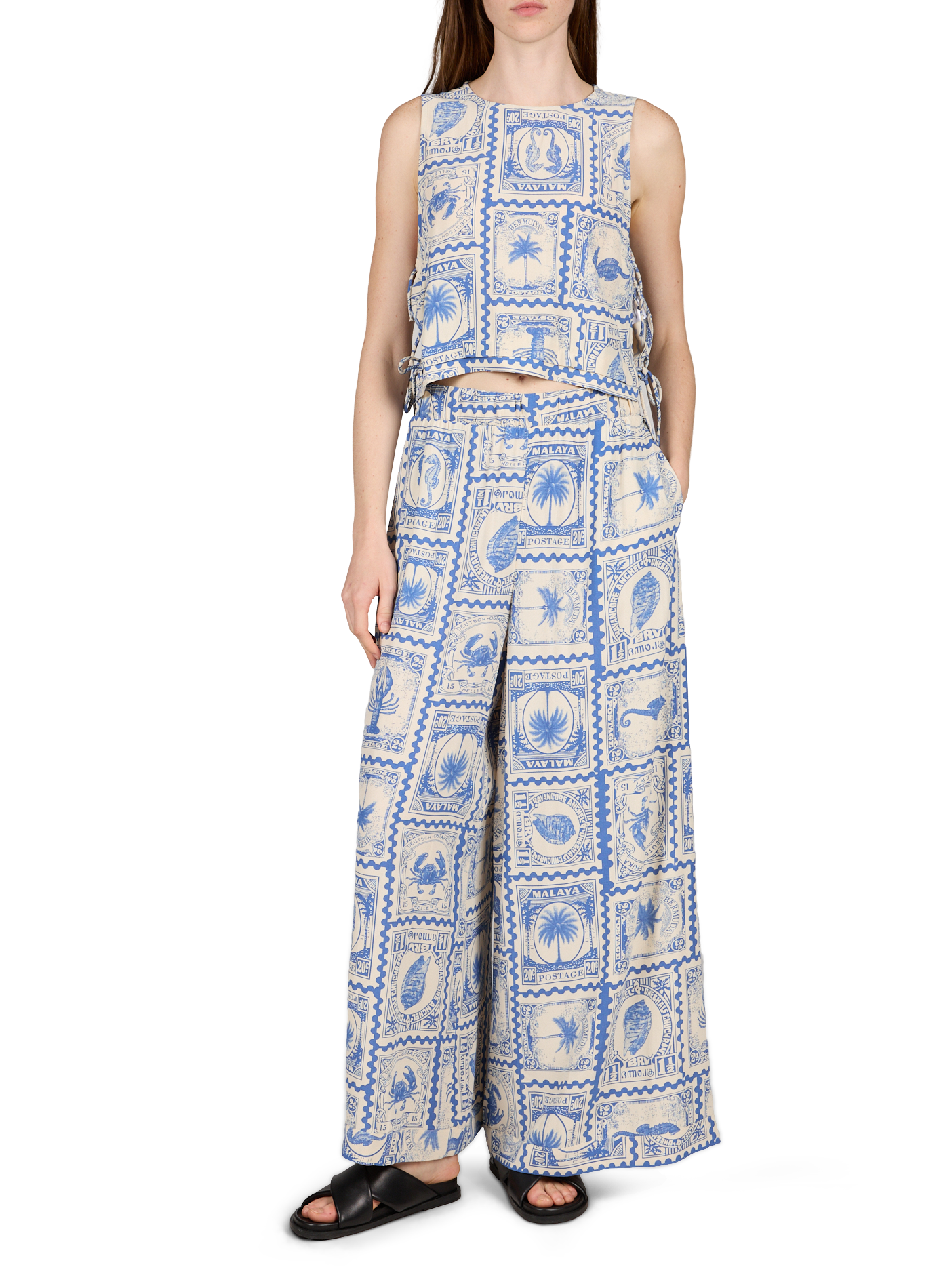 Wide Printed Vima Pants OBJECT Beige