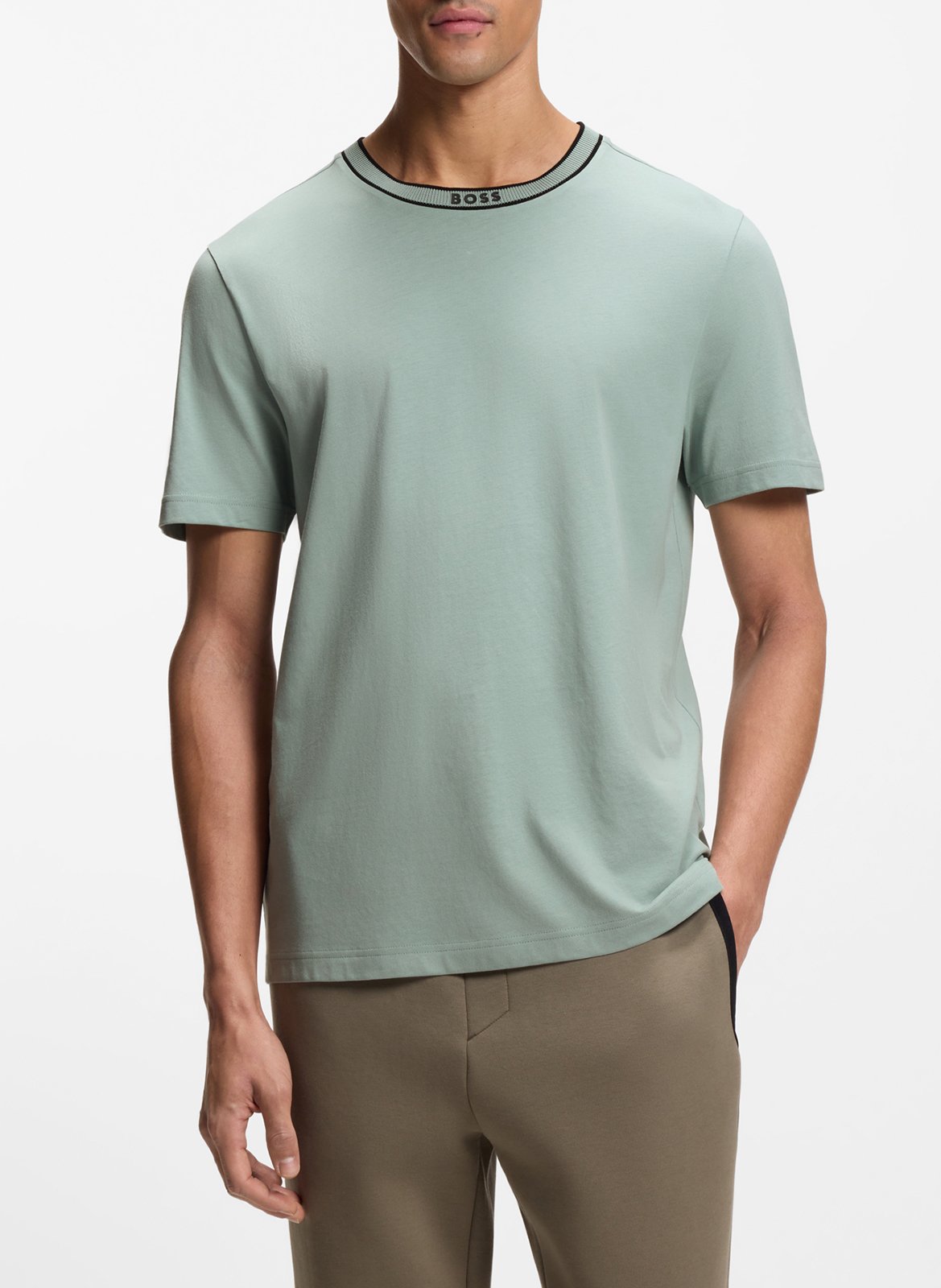 Tee-shirt droit col rond en coton BOSS Kaki