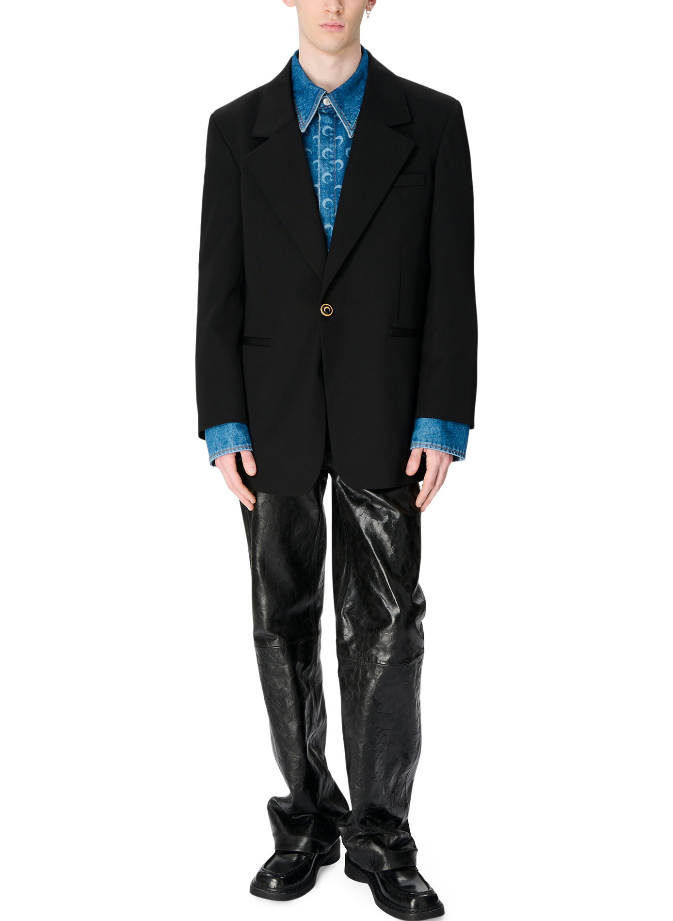 Blazer boxy en sergé de laine vierge unisexe MARINE SERRE Noir