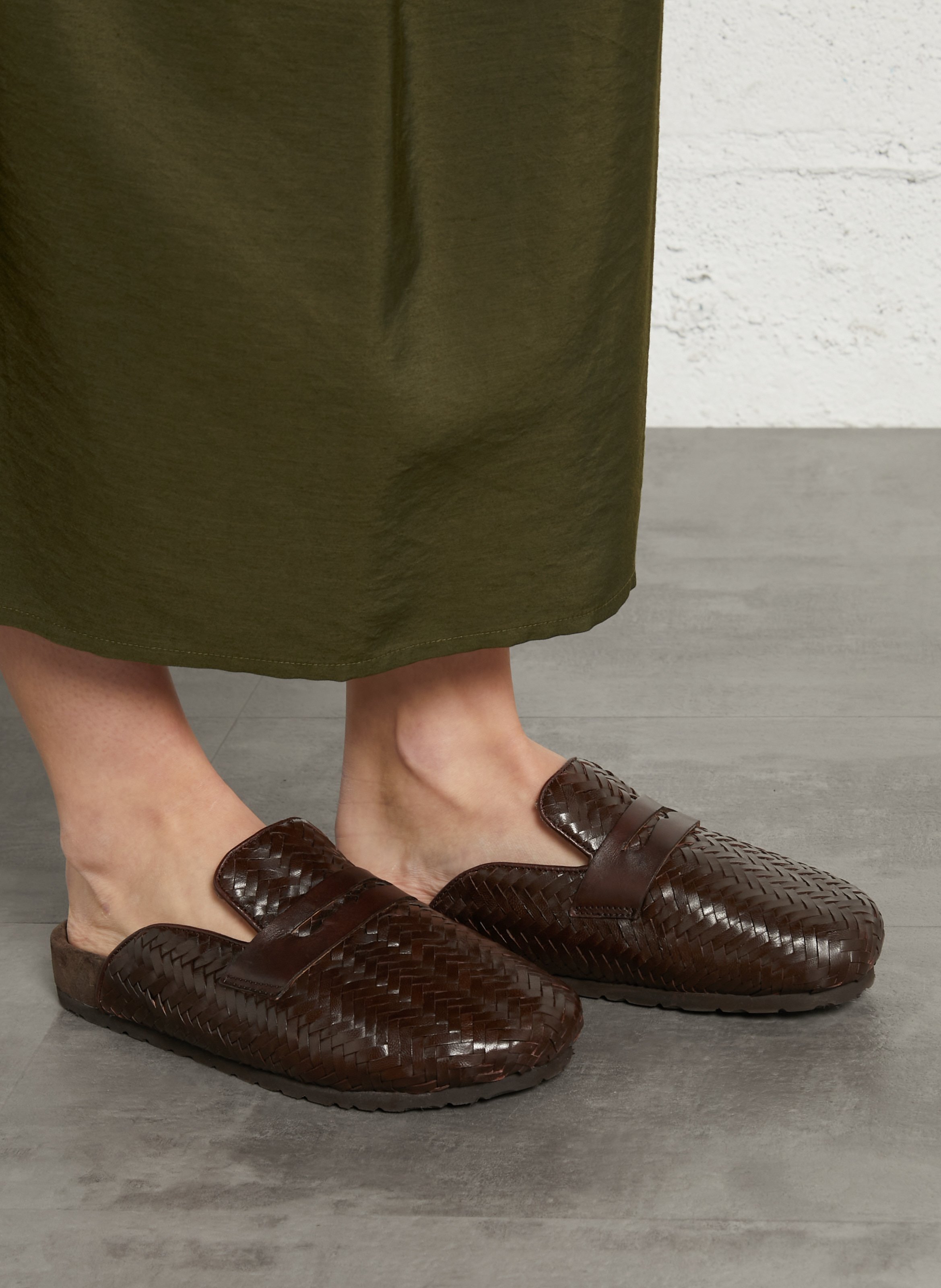 Mules en cuir tressé IKKS Marron