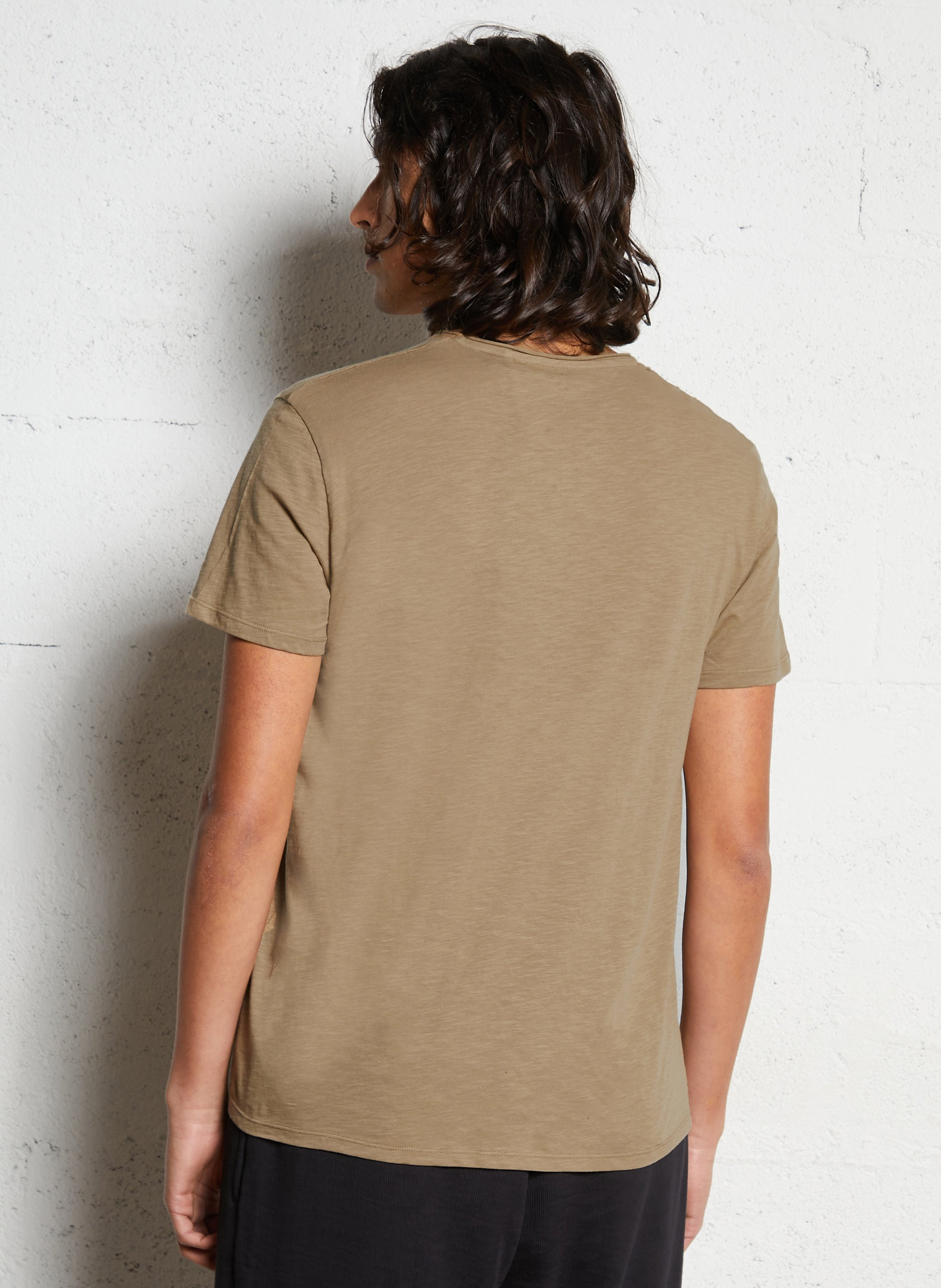 Tee-shirt droit col v en coton IKKS Beige