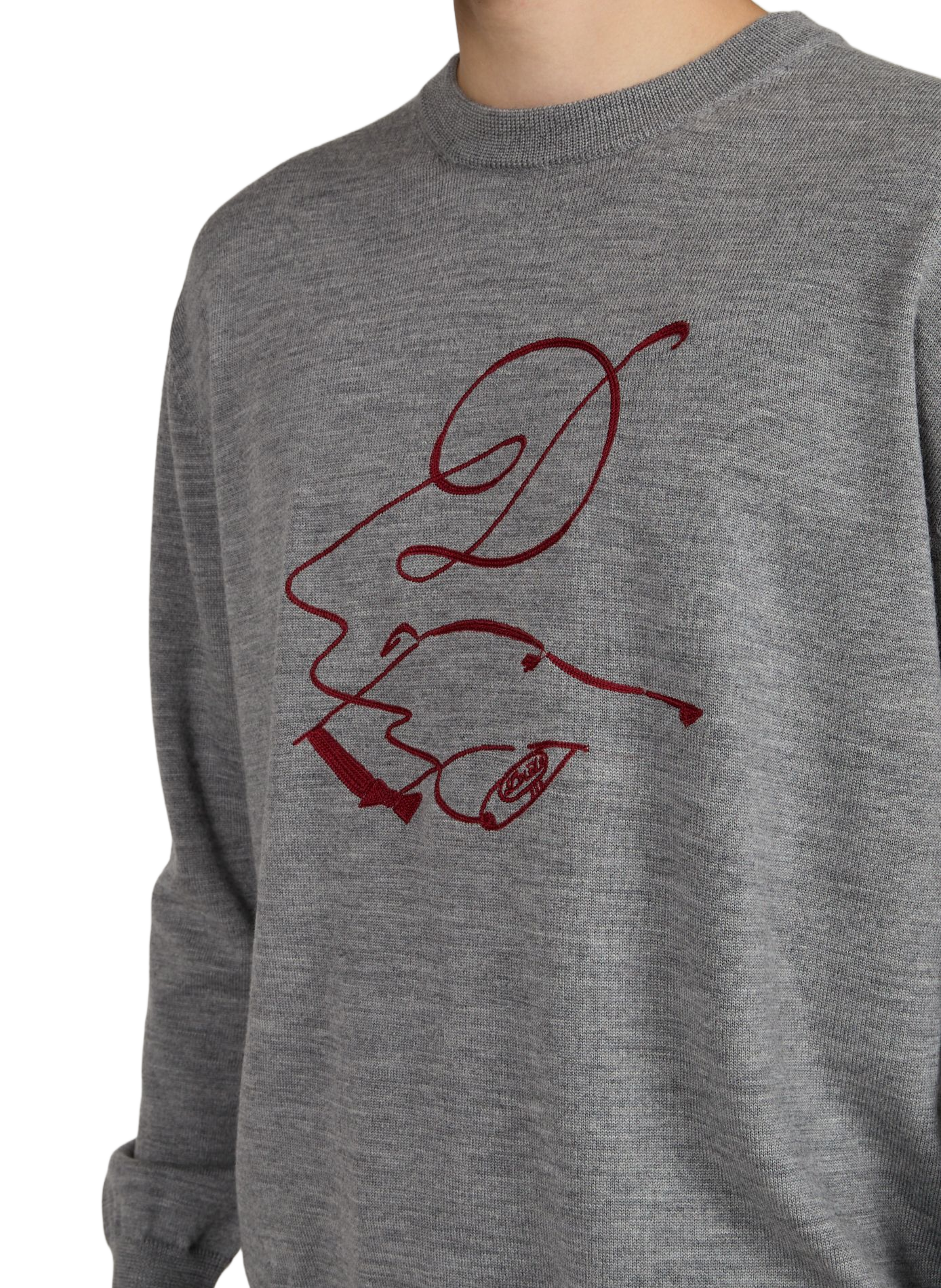 Pull à motif brodé en laine mérinos DROLE DE MONSIEUR Gris
