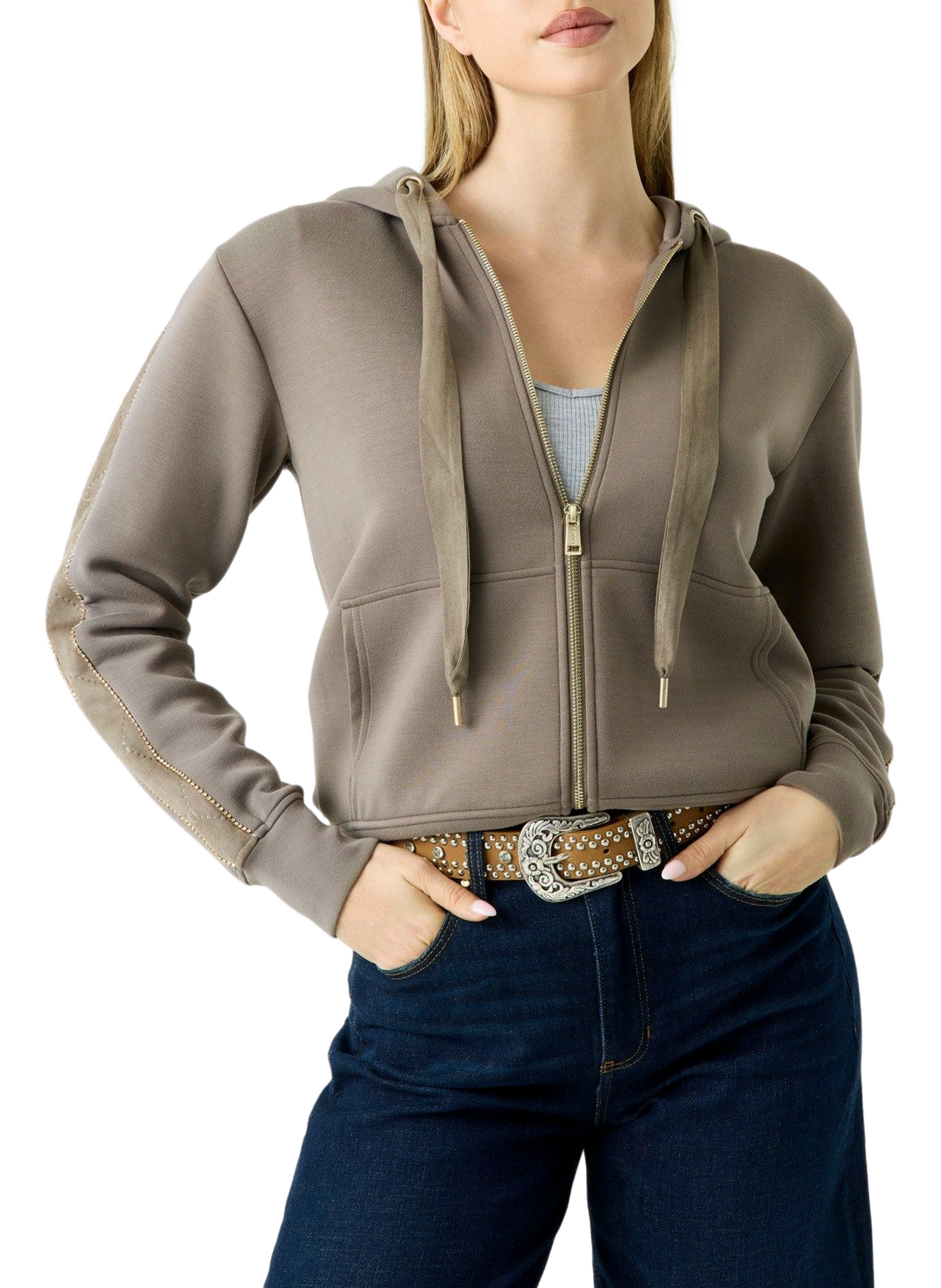 Zip-up hoodie with long sleeves GUESS Brown