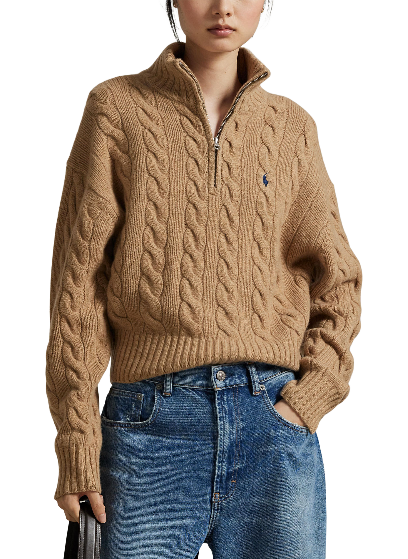 Wool and cashmere zip-neck sweater POLO RALPH LAUREN Beige