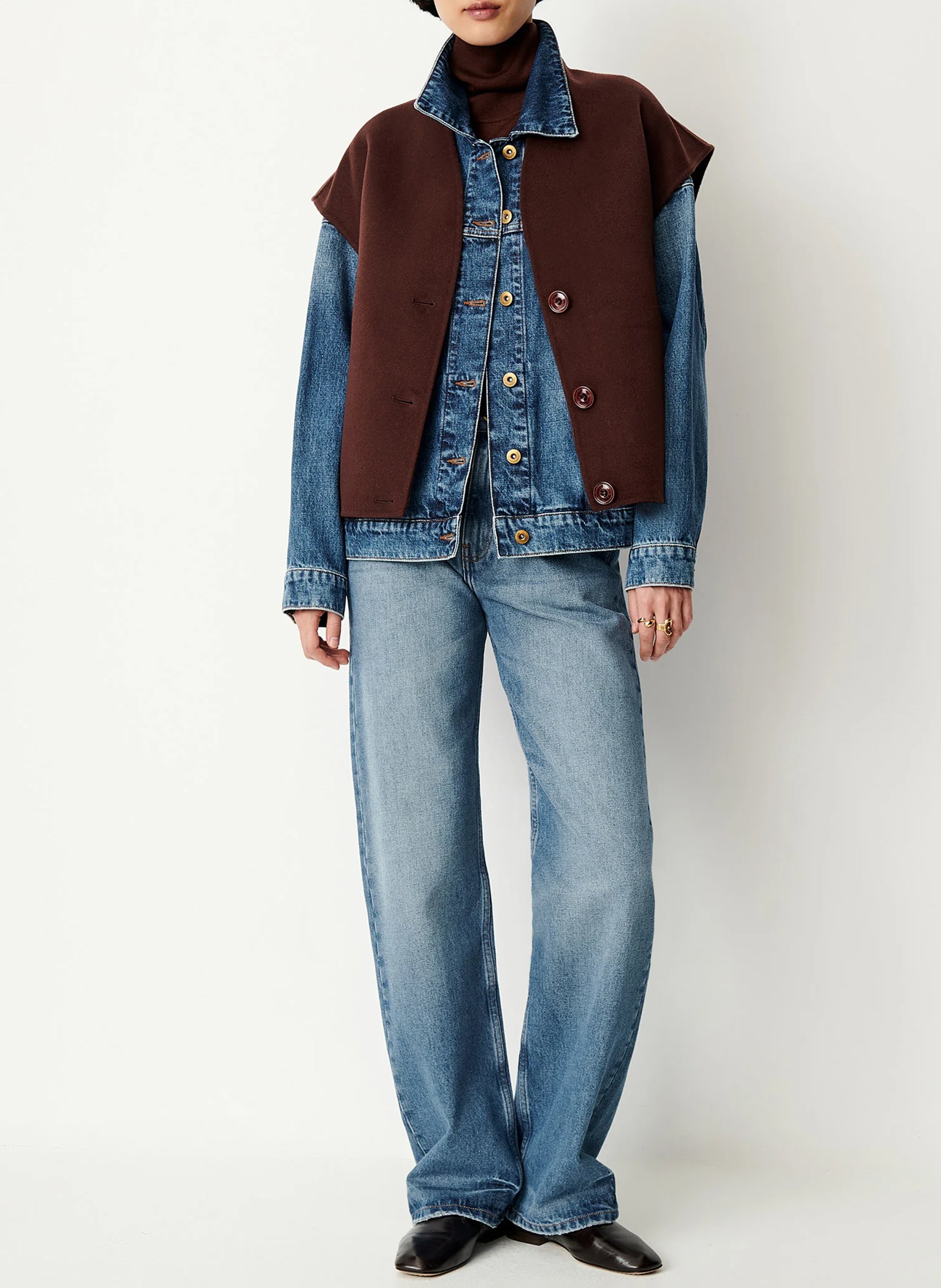 Veste col v boutonnée en laine mélangée helspark SESSUN Marron