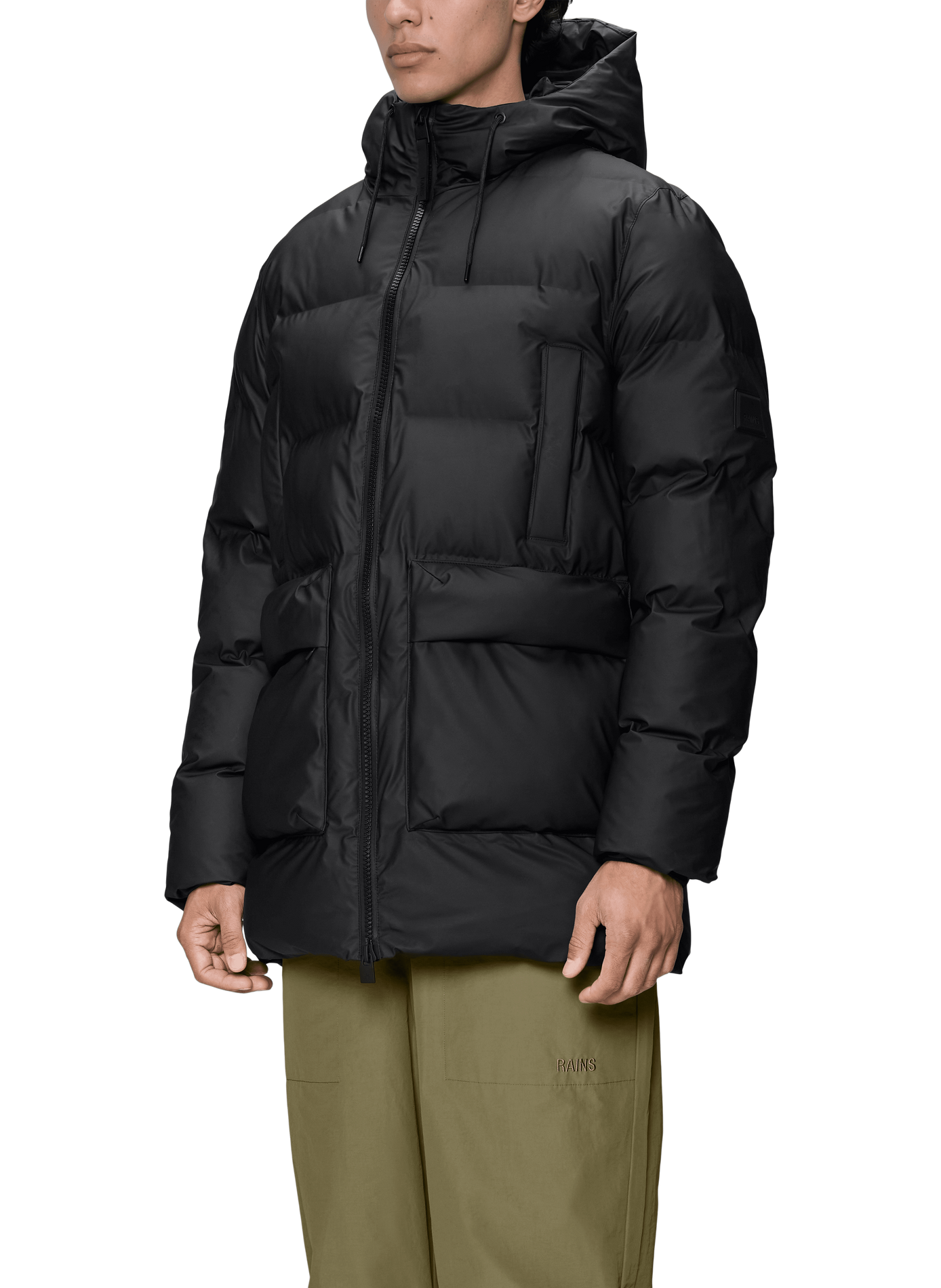 Hooded padded jacket | Black RAINS Men