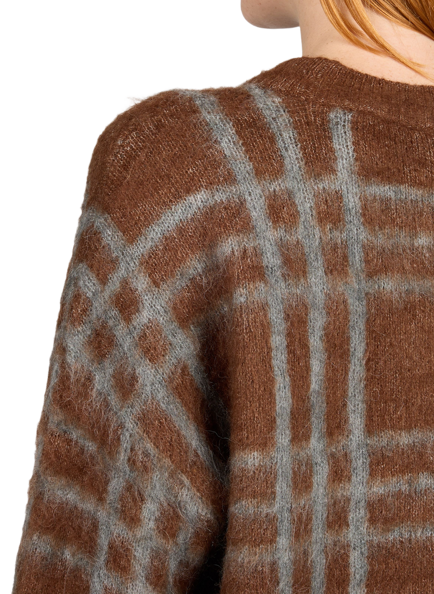 Gerader karierter Pullover mit Rundhalsausschnitt OBJECT Braun