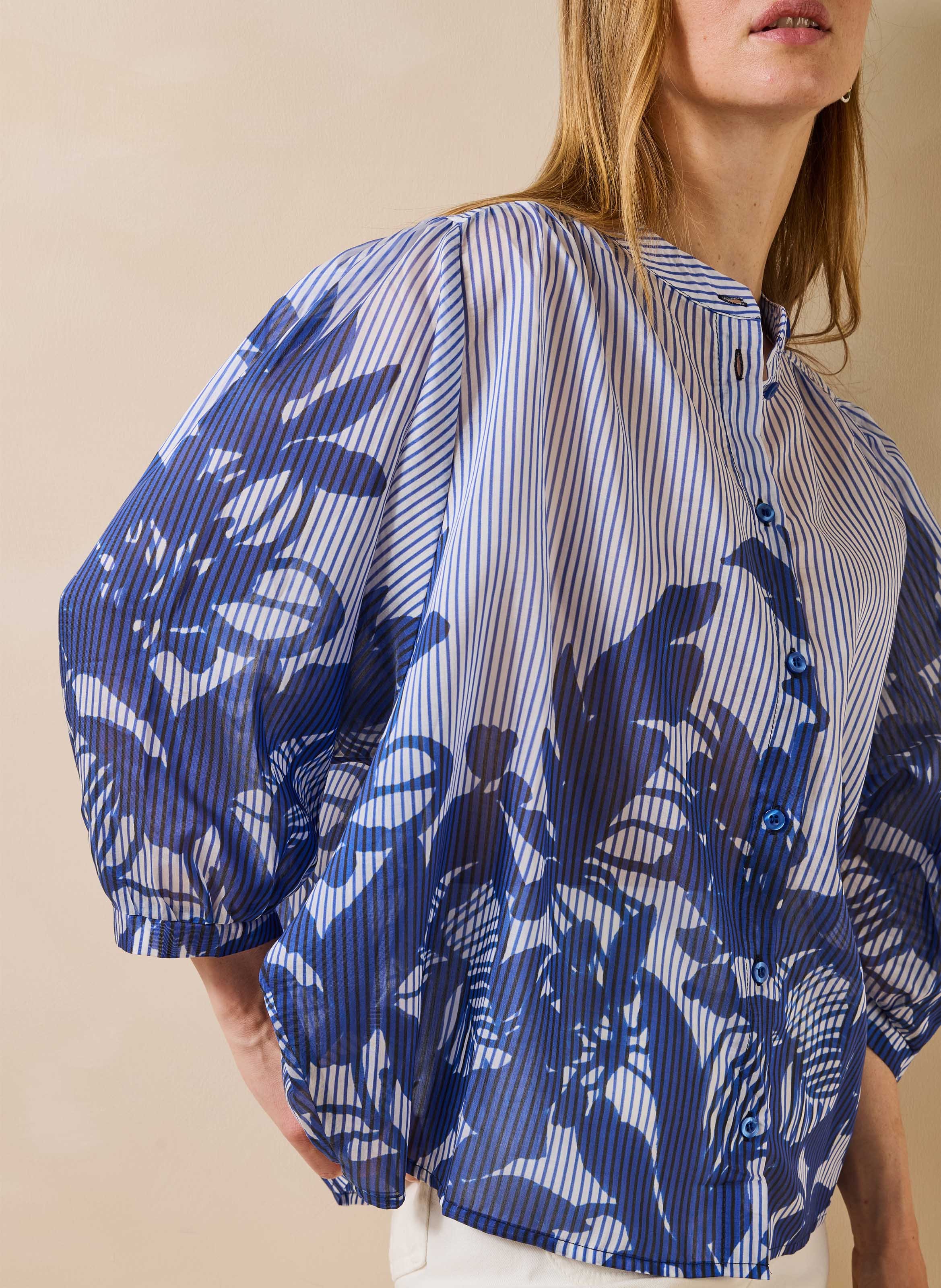 Ruimvallend overhemd met mao-kraag LA FEE MARABOUTEE Blauw