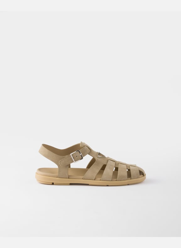 Sandales de pêcheur en veau velours Beige by PRADA PRADA Sandales de pêcheur en veau velours Beige