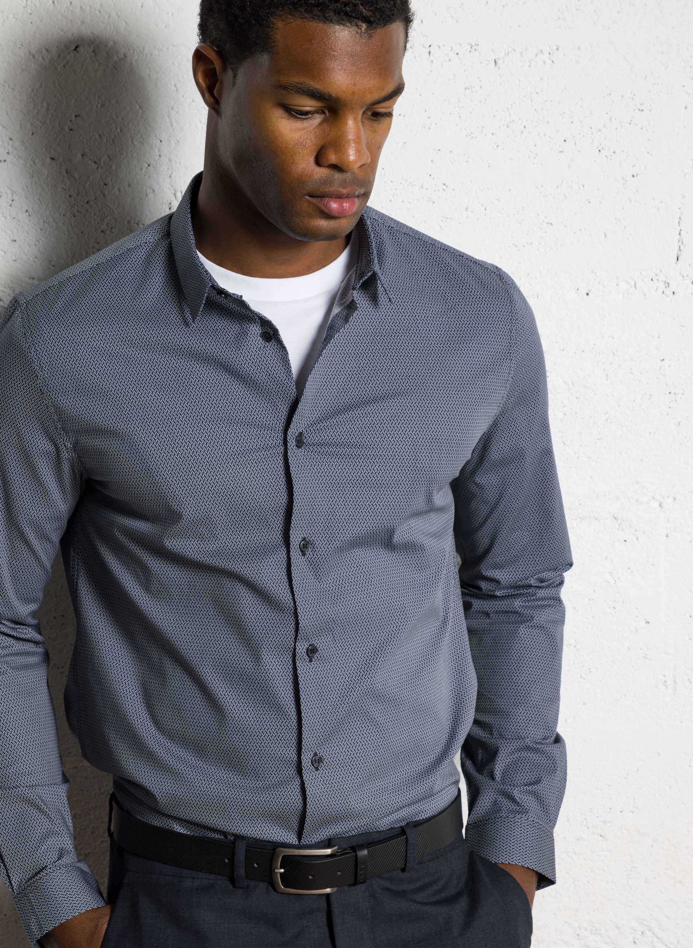 Chemise col classique en coton mélangé IKKS Bleu