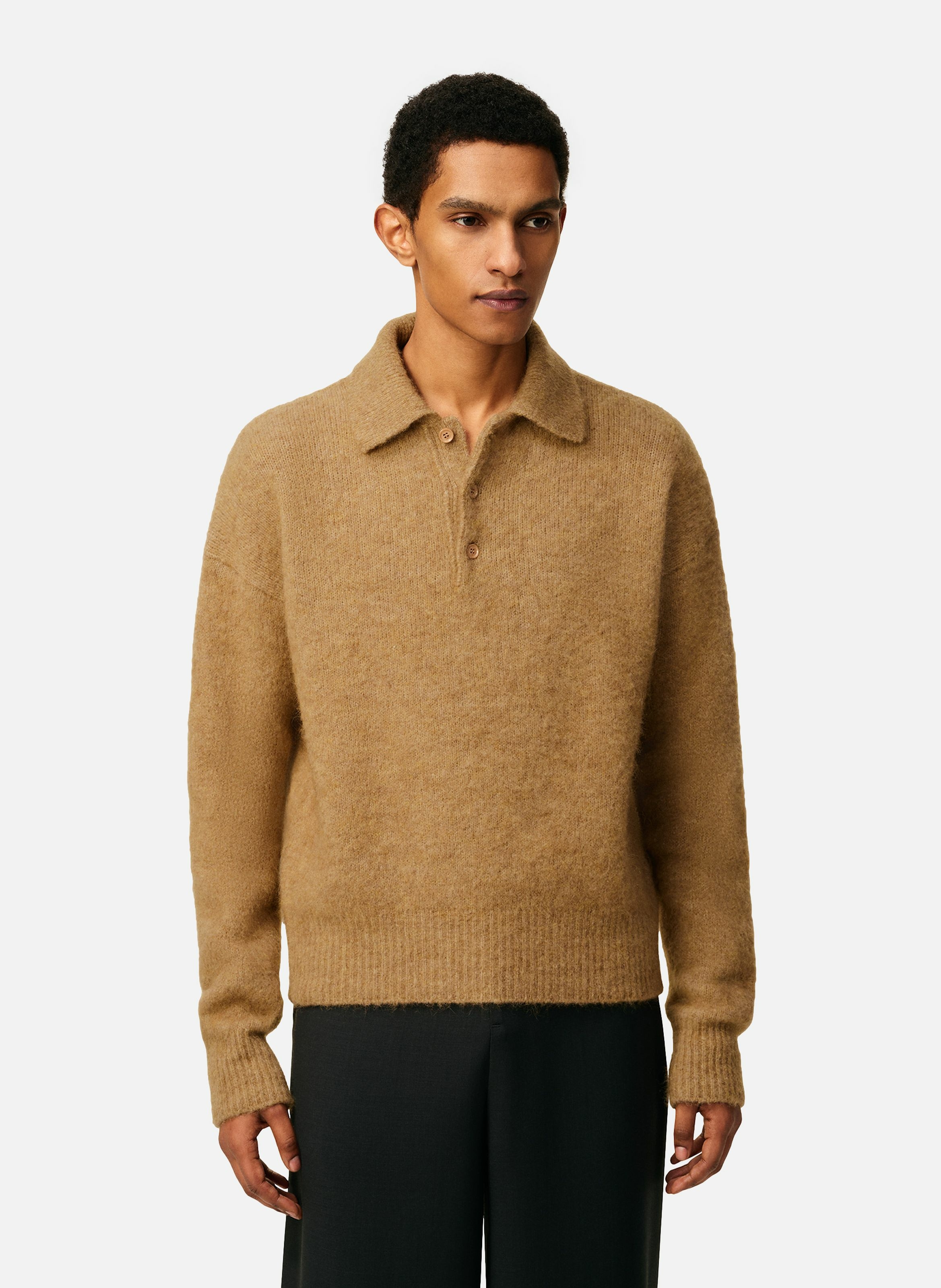 Polo ami manches longues en alpaga AMI PARIS Marron