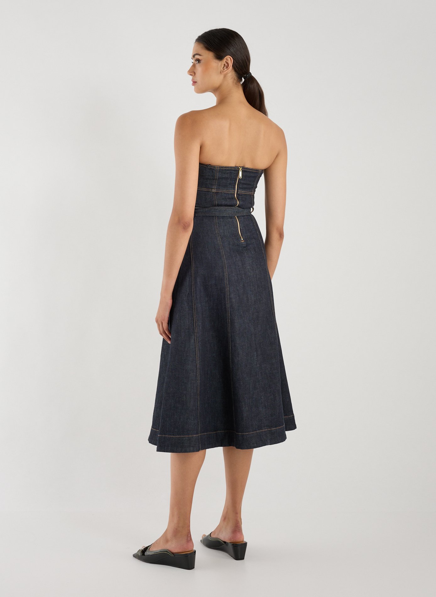 Midi dress in blended cotton denim SELF PORTRAIT Blue