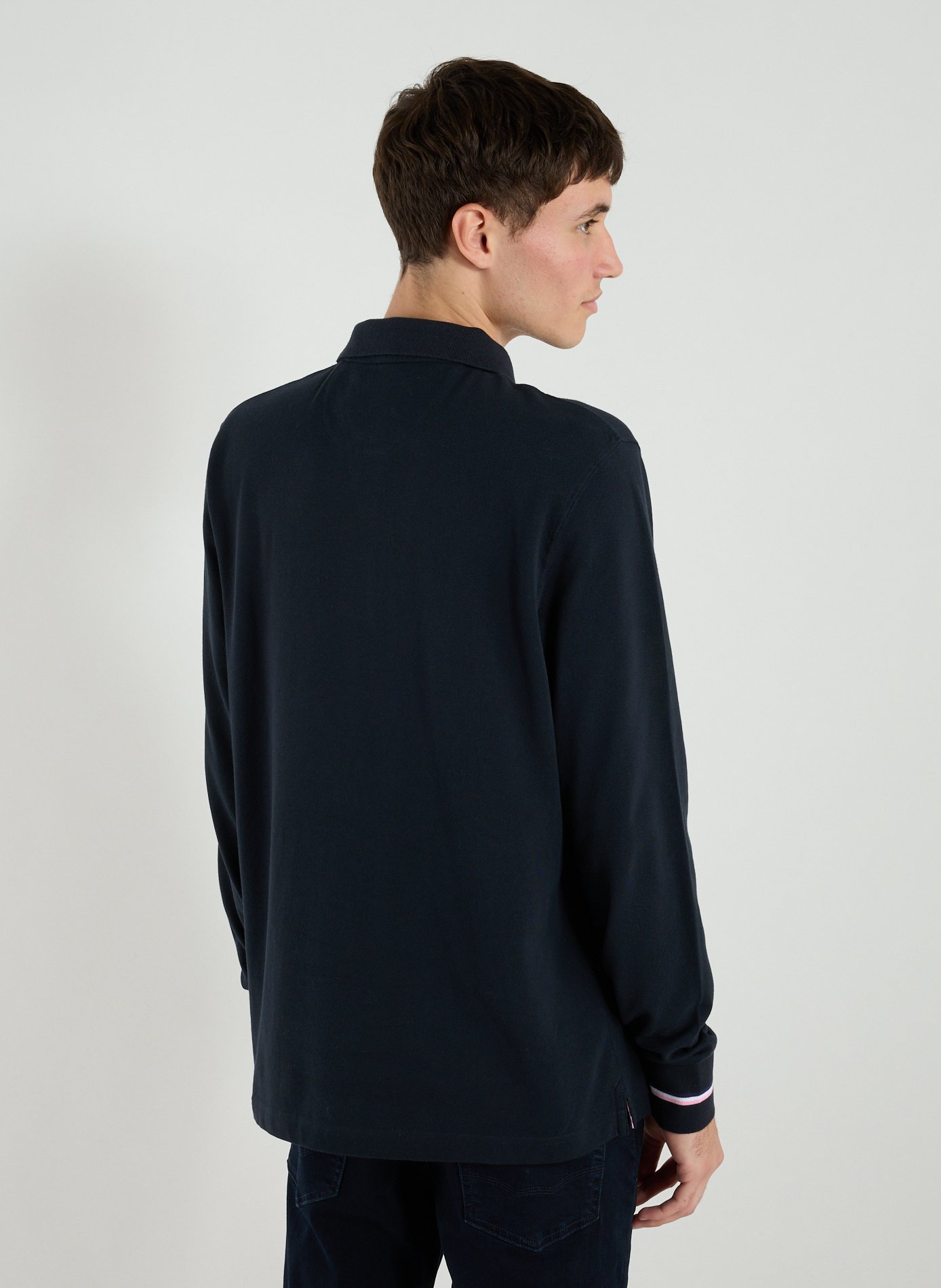 Long-sleeved cotton polo shirt EDEN PARK Blue
