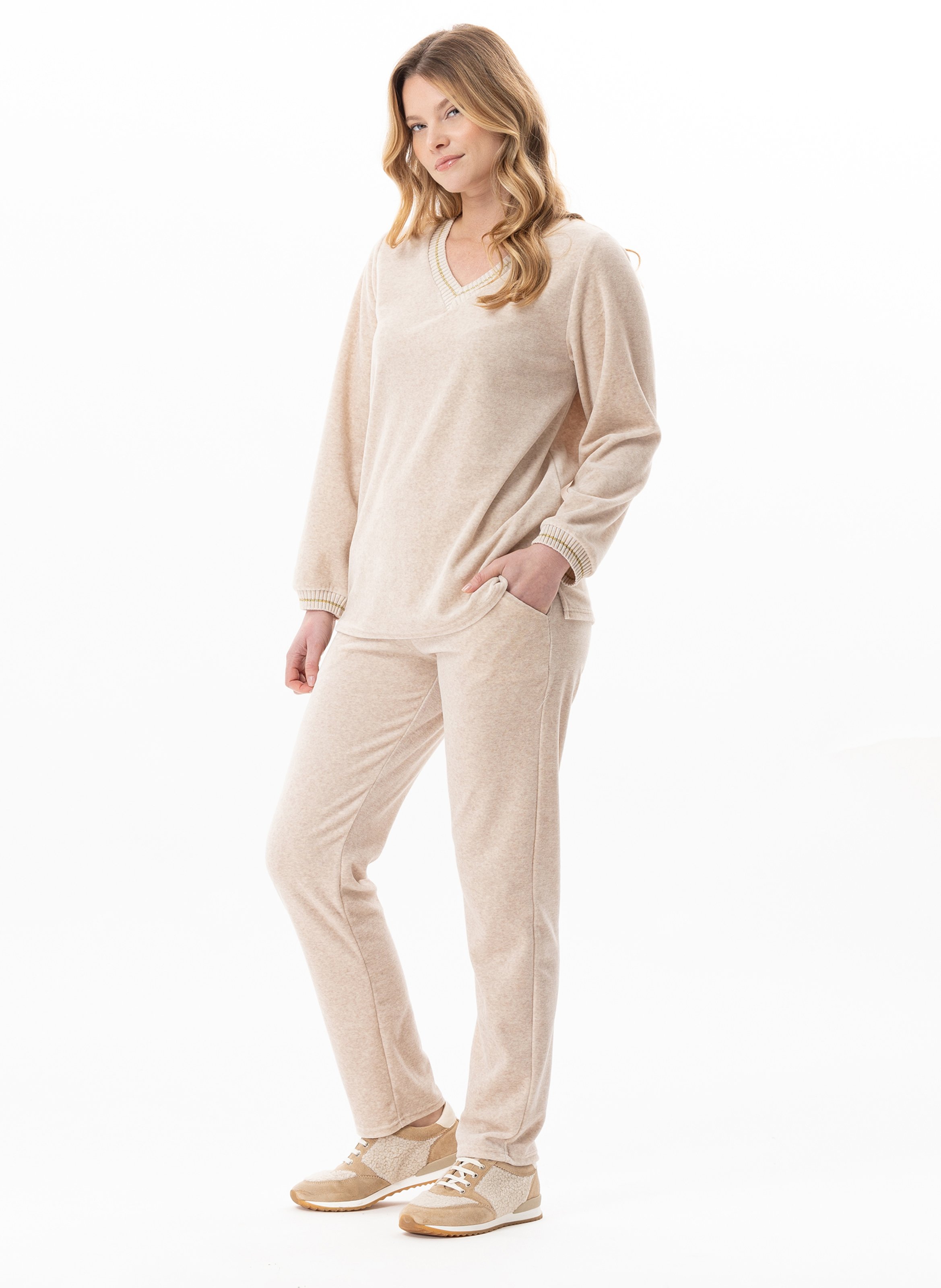 Ensemble homewear en velours country 122 LE CHAT Beige