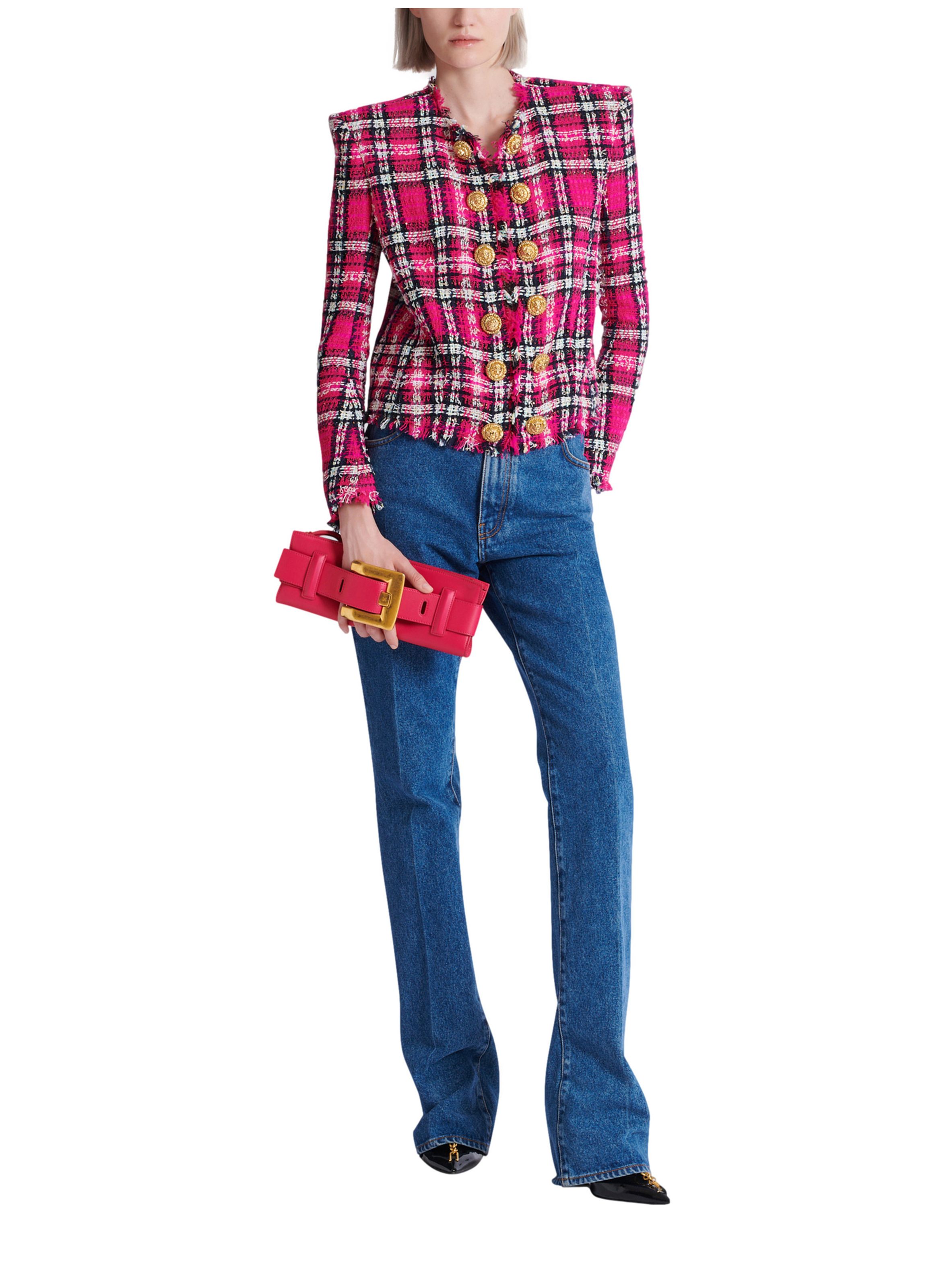 Pochette anthem en cuir de veau BALMAIN Rose