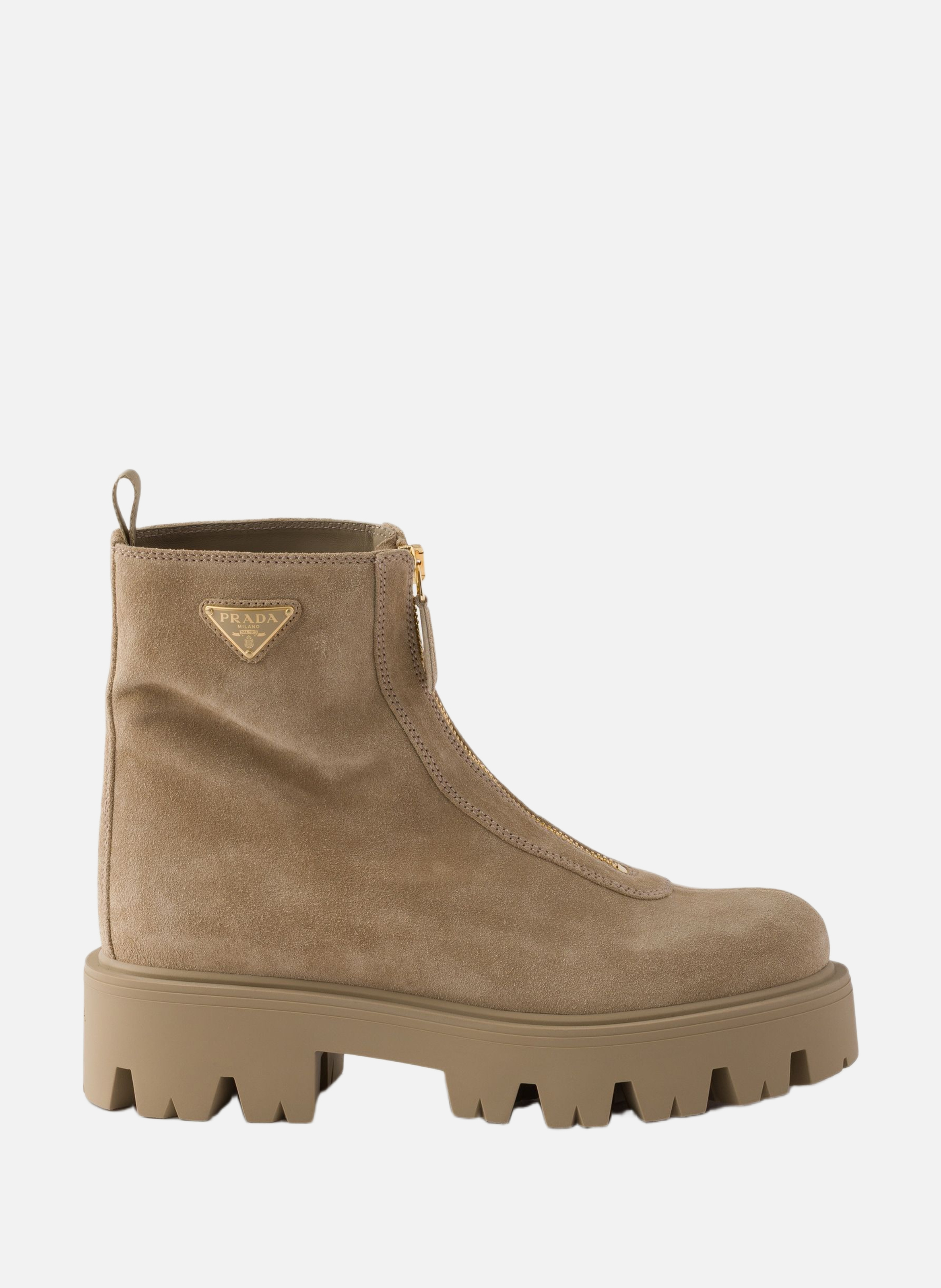Bottines en veau velours avec fermeture à glissièr PRADA Beige