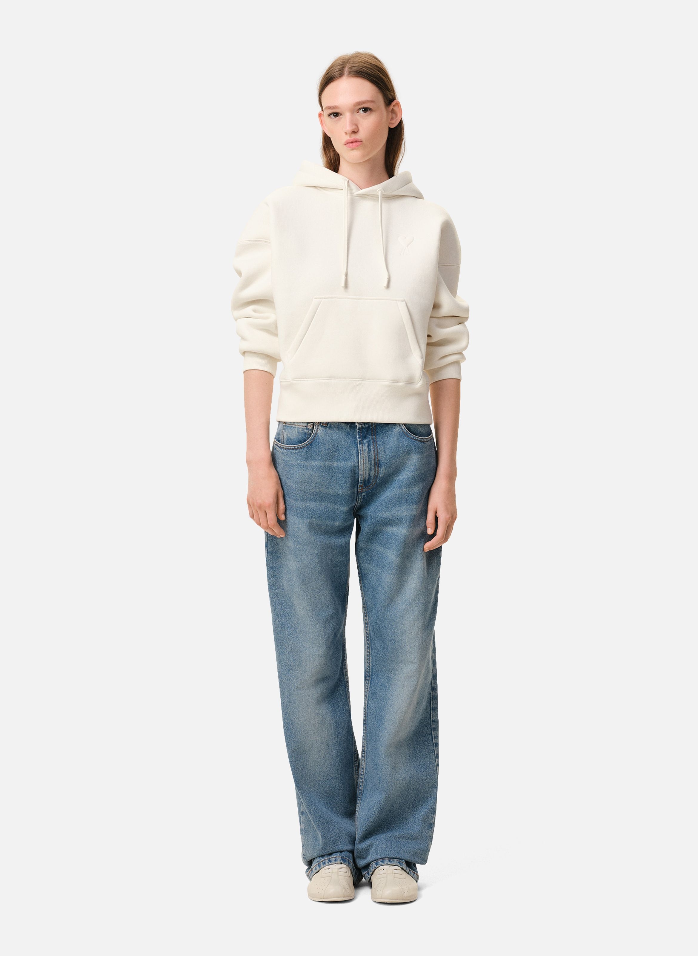 Hoodie ami de coeur embossé unisexe en coton AMI PARIS Blanc